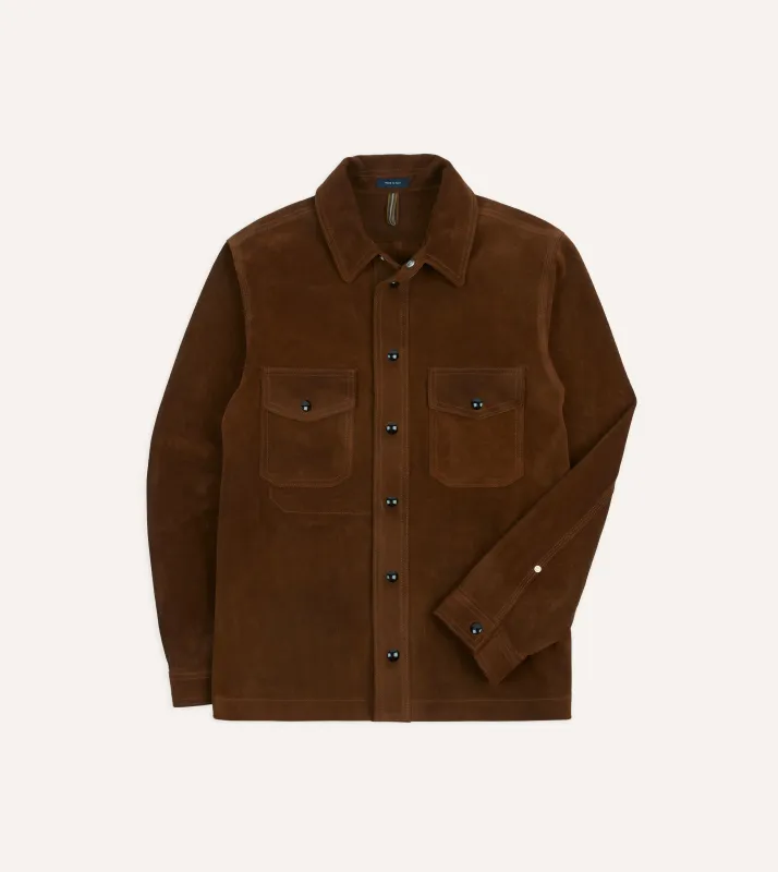 Brown Roughout Suede Overshirt sold by Drake's London