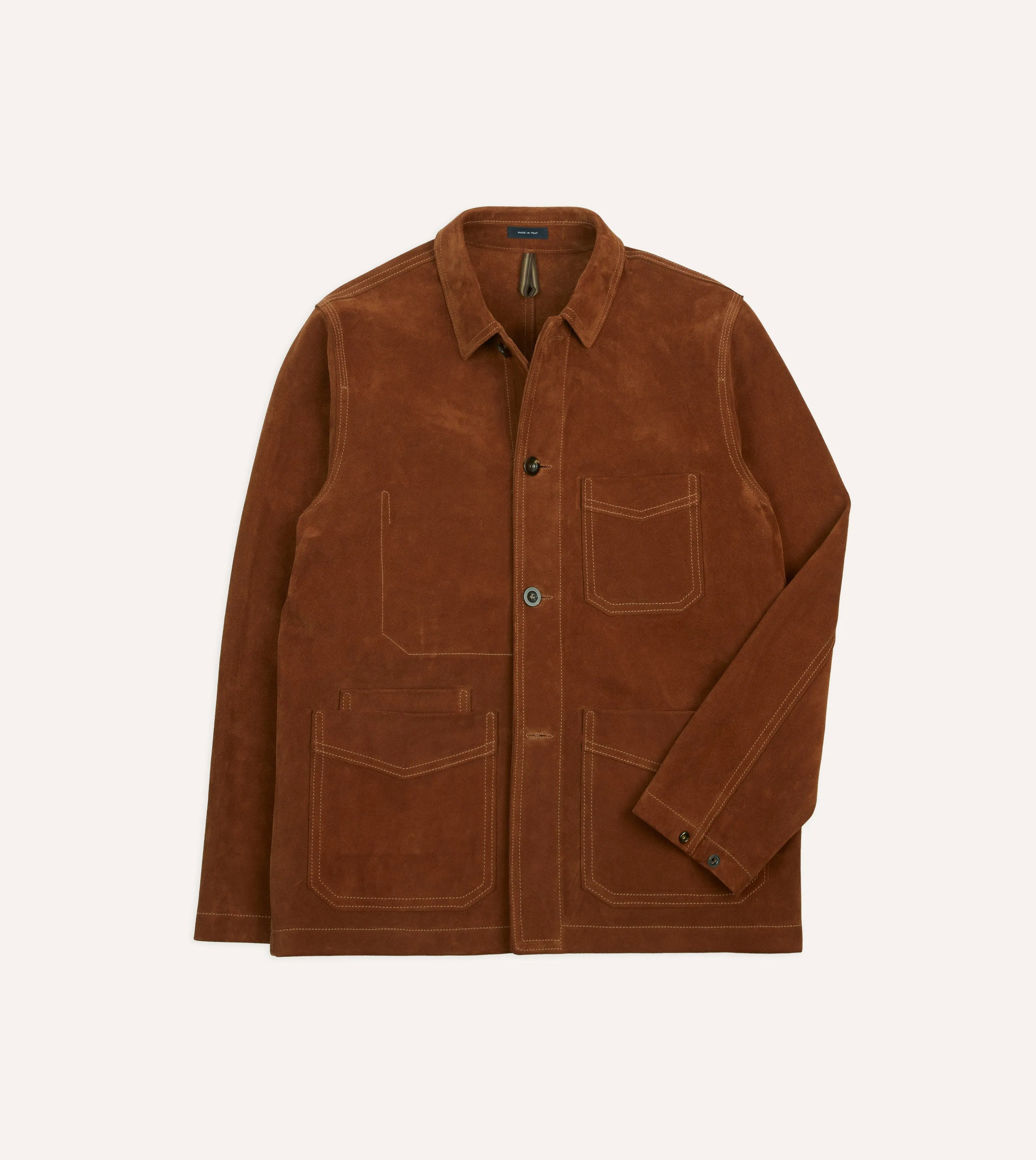 Rust Heavyweight Suede Five-Pocket Chore Jacket sold by Drake's London