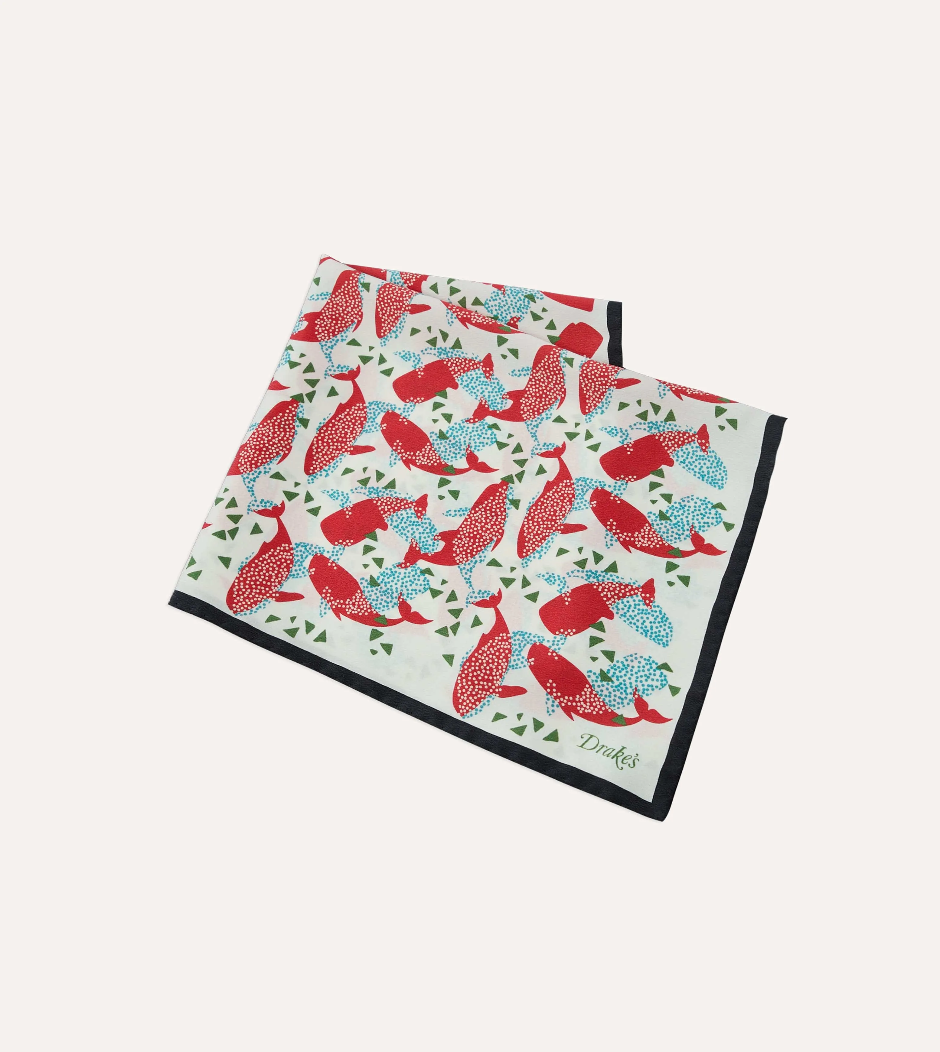 Ecru Whale Print Silk Pocket Square sold by Drake's London product image thumbnail 3
