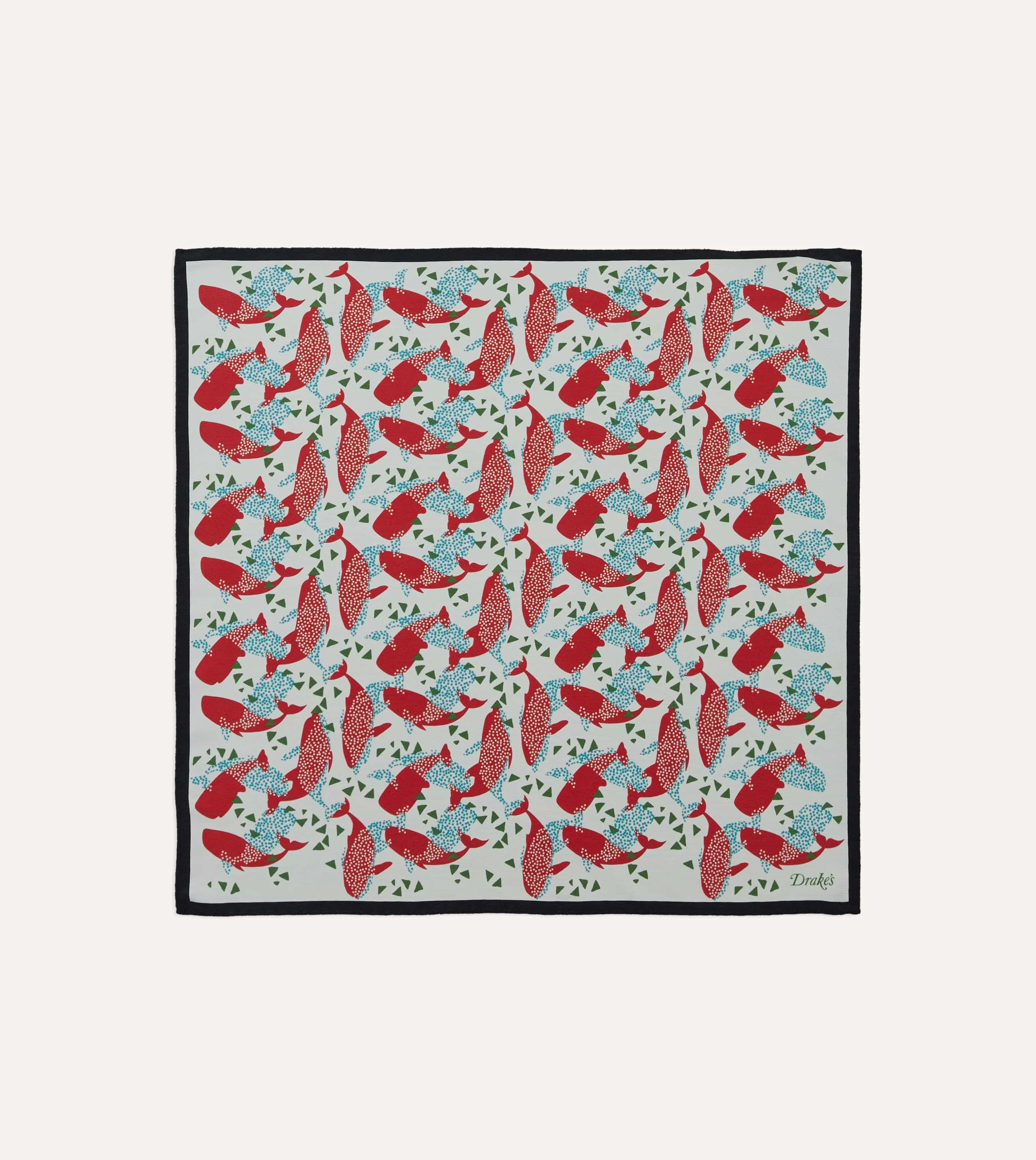Ecru Whale Print Silk Pocket Square sold by Drake's London