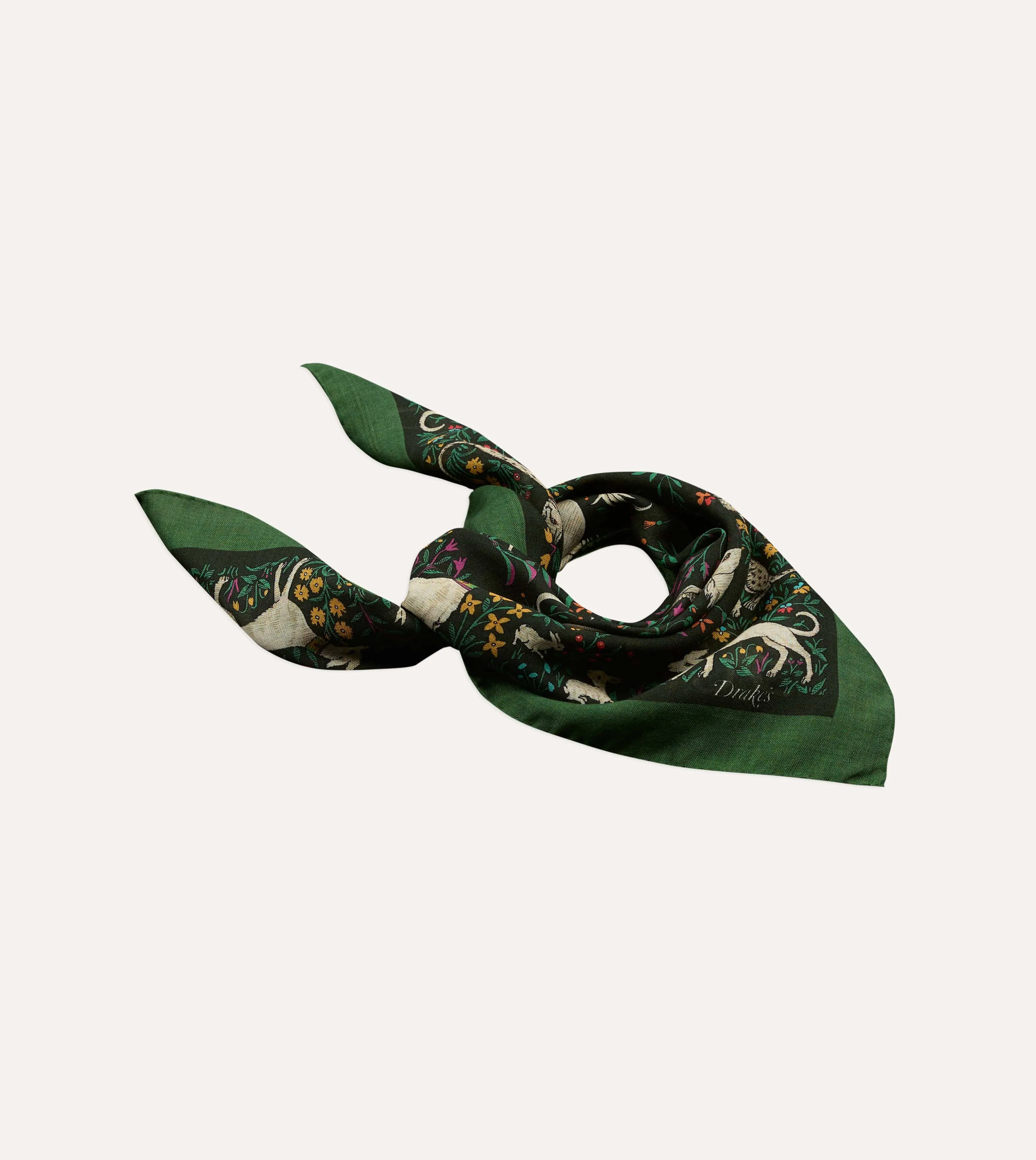 Green Unicorn Print Wool-Silk Bandana sold by Drake's London product image thumbnail 4