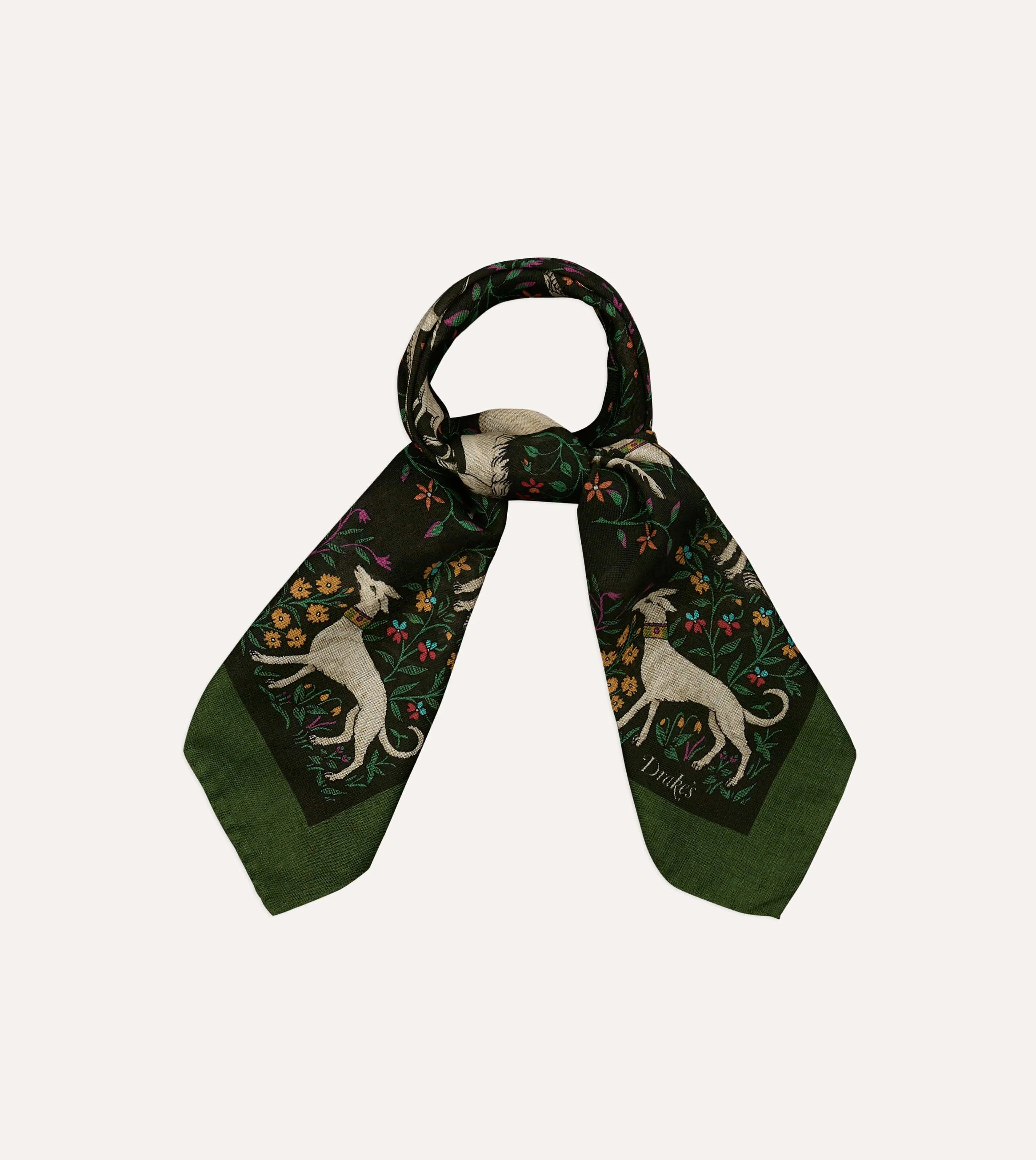 Green Unicorn Print Wool-Silk Bandana sold by Drake's London product image thumbnail 5