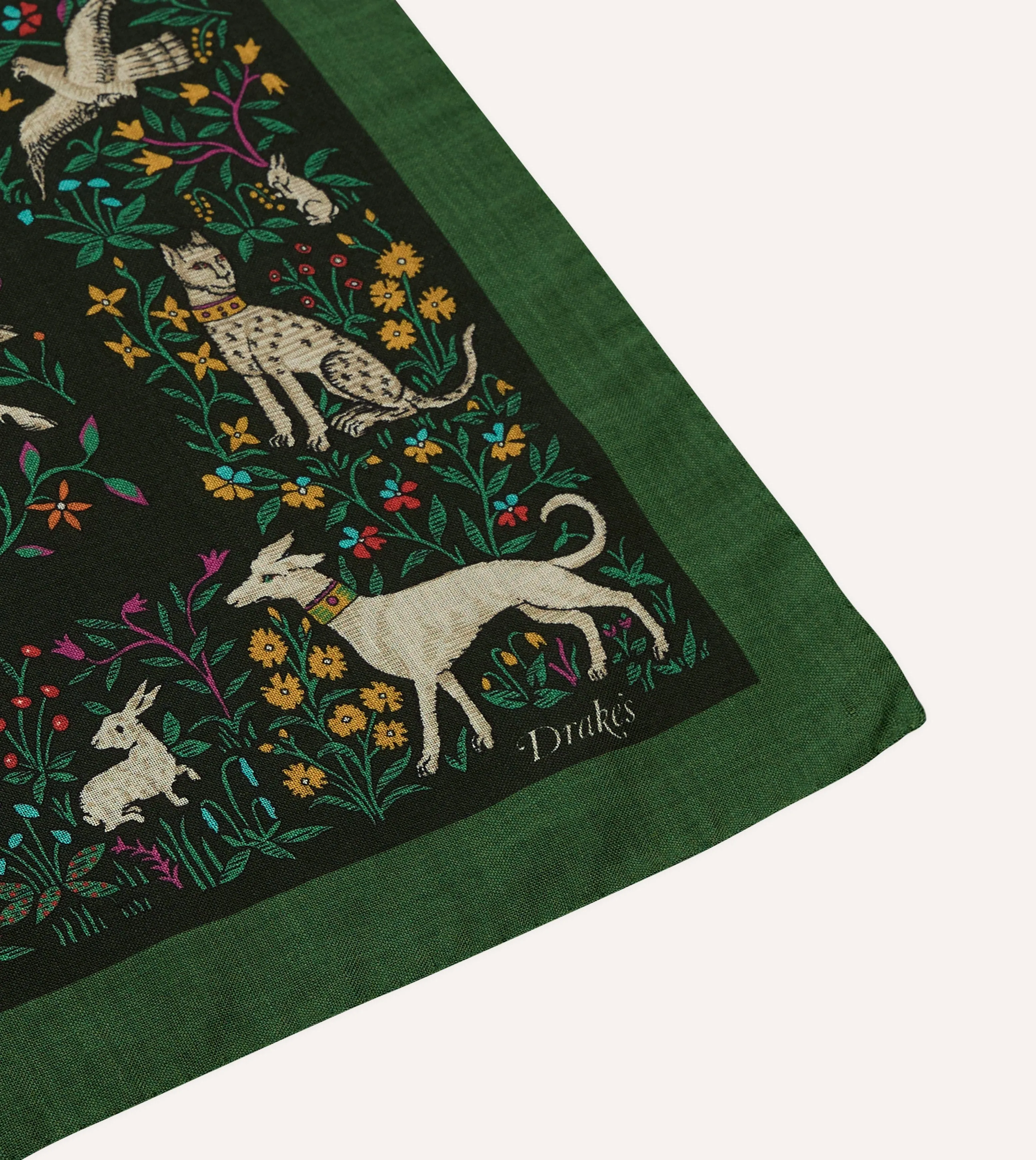 Green Unicorn Print Wool-Silk Bandana sold by Drake's London product image thumbnail 3