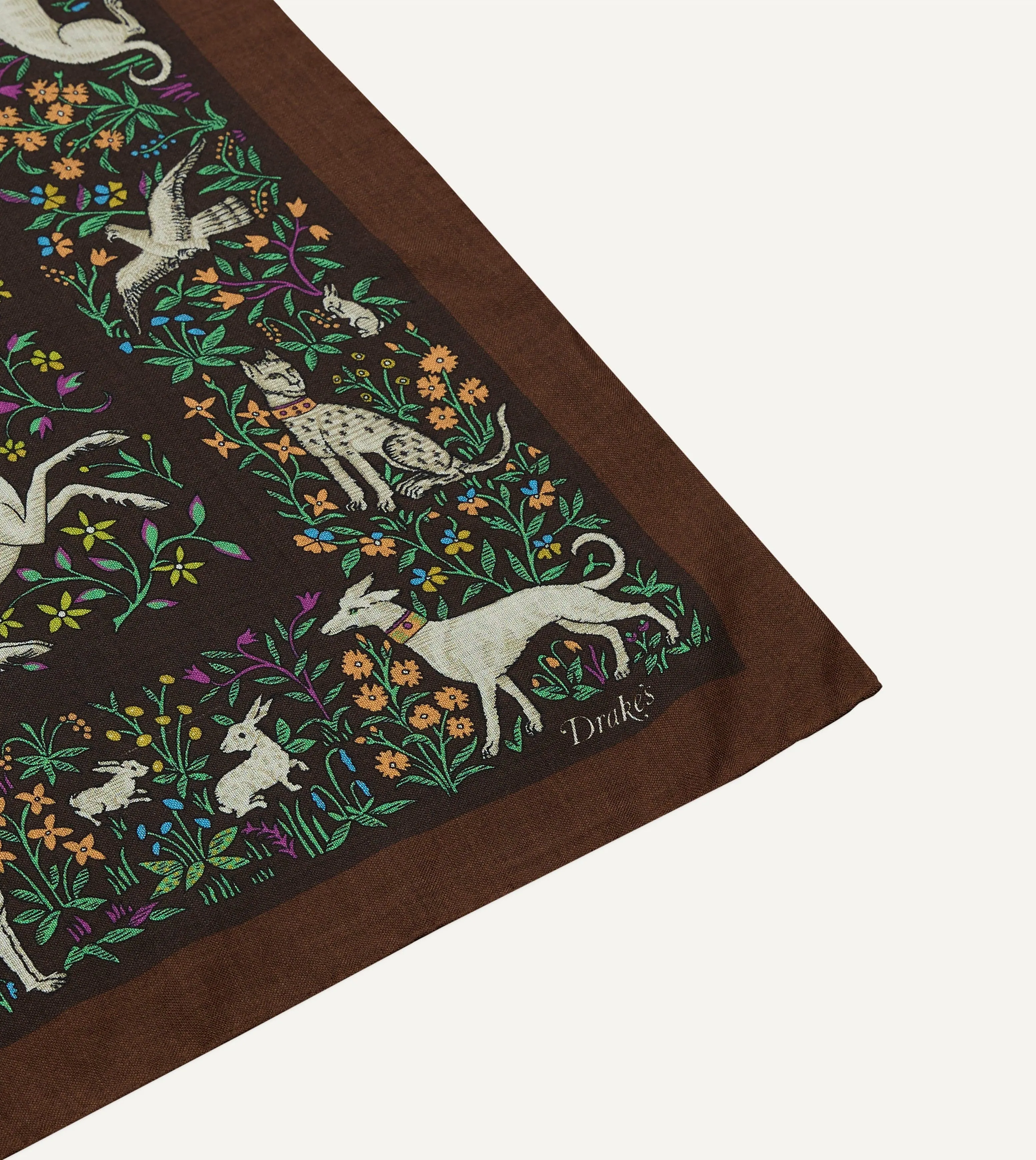 Brown Unicorn Print Wool-Silk Bandana sold by Drake's London product image thumbnail 3