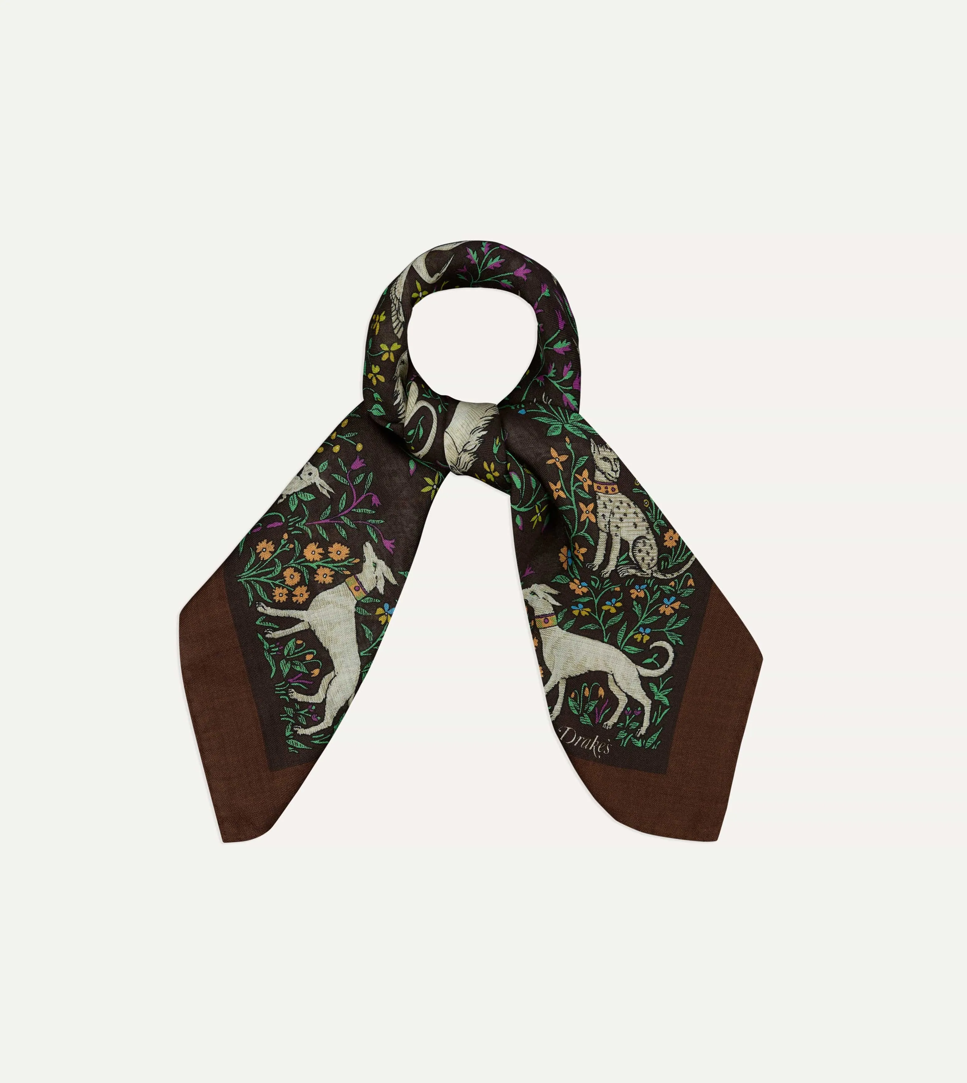 Brown Unicorn Print Wool-Silk Bandana sold by Drake's London product image thumbnail 5