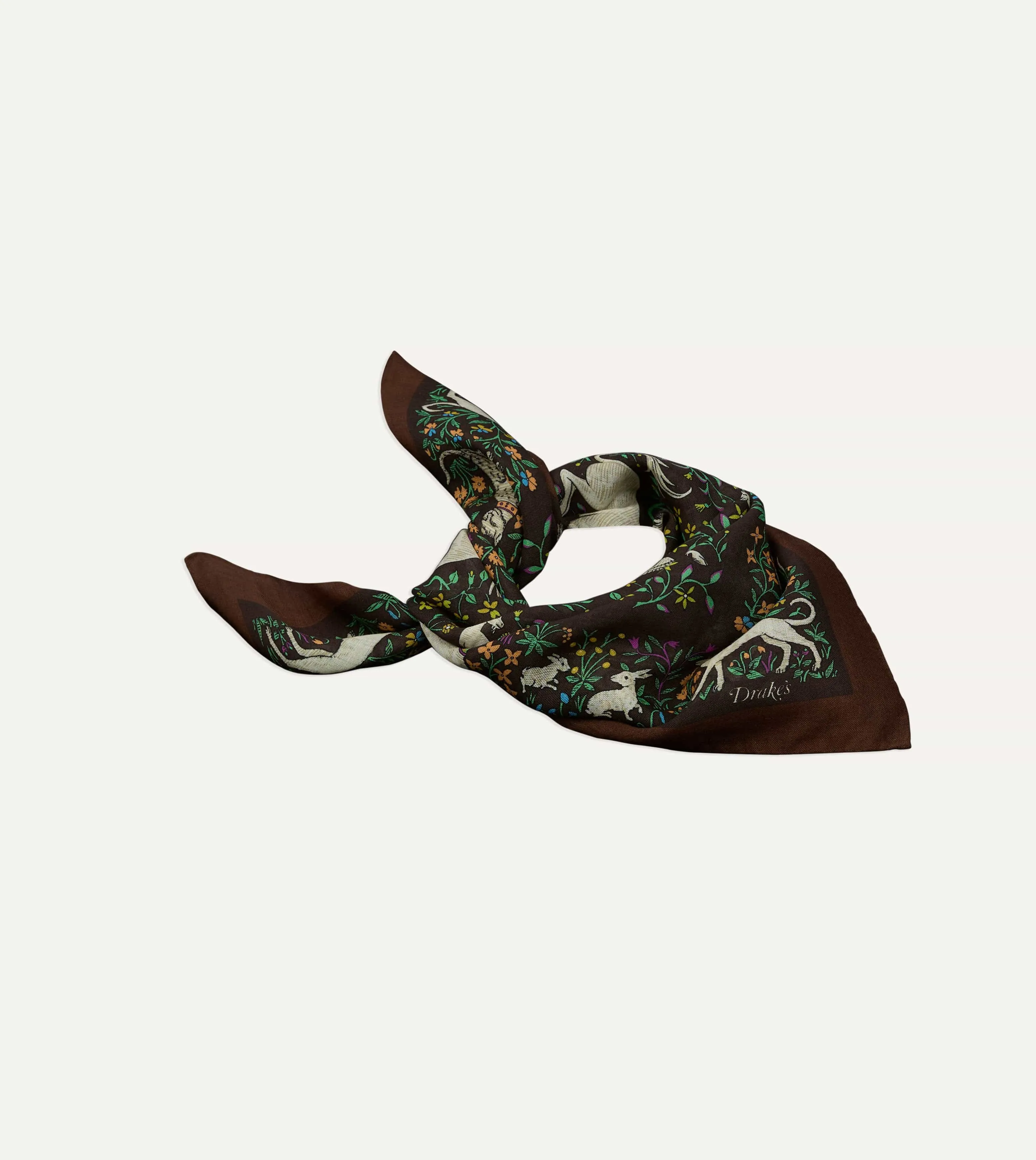 Brown Unicorn Print Wool-Silk Bandana sold by Drake's London product image thumbnail 4