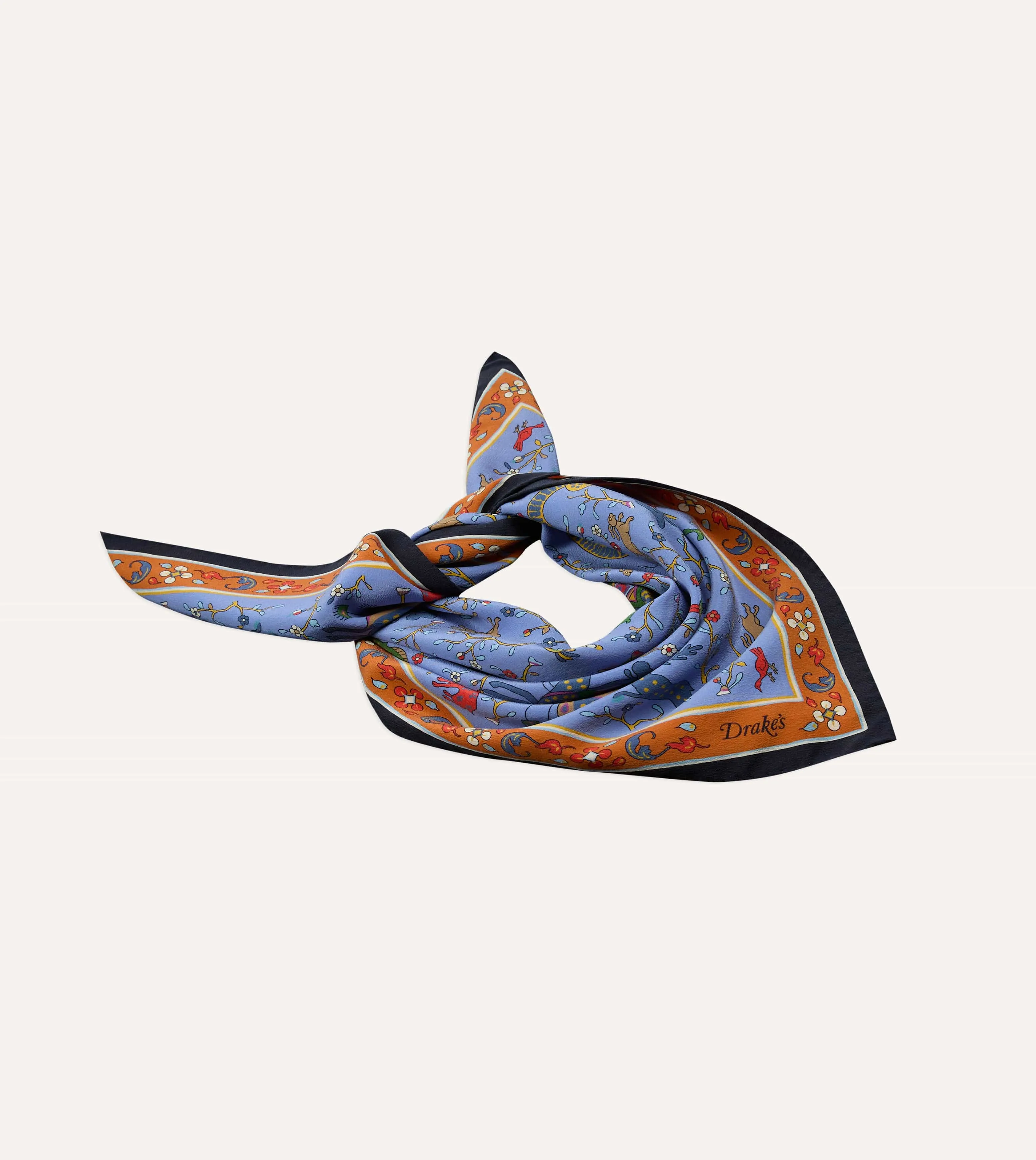 Blue Animals and Flowers Print Silk Bandana sold by Drake's London product image thumbnail 5