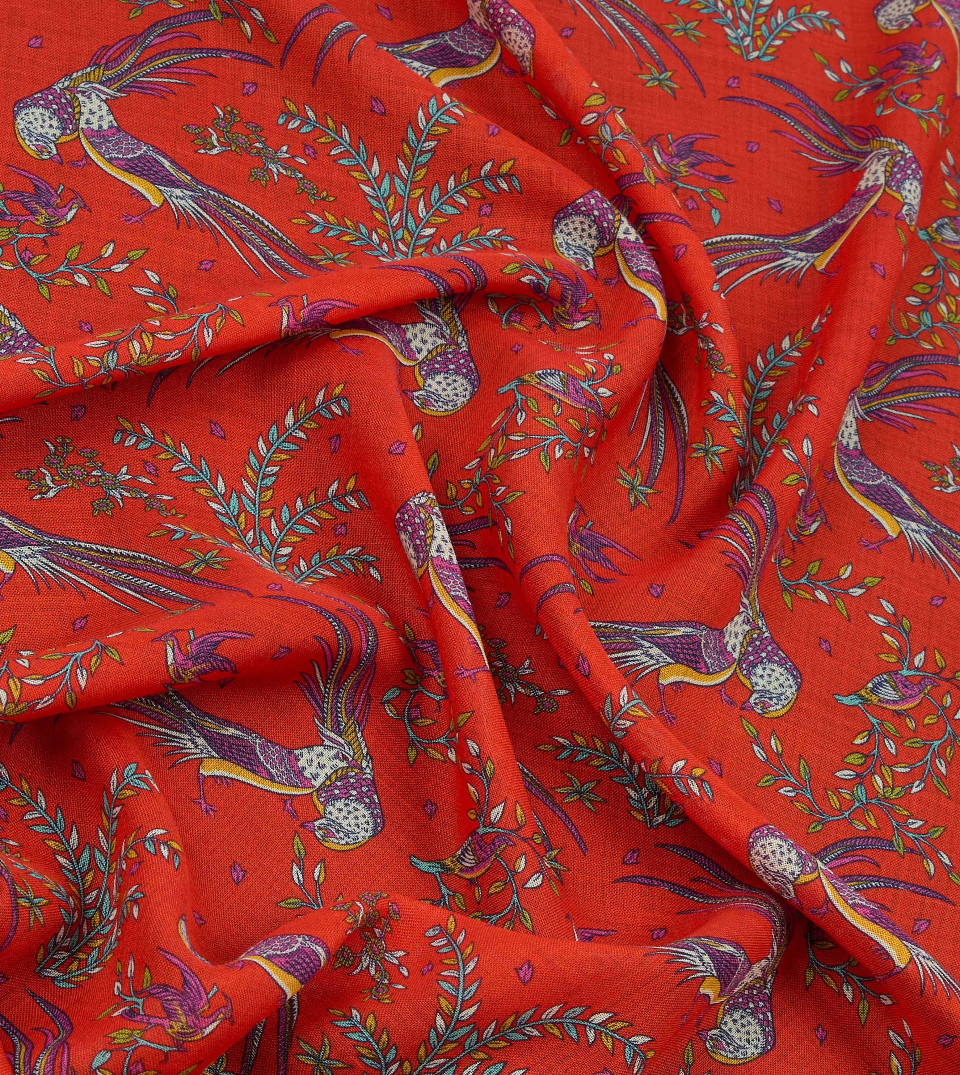 Red Birds of Paradise Print Wool Silk Scarf sold by Drake's London product image thumbnail 2