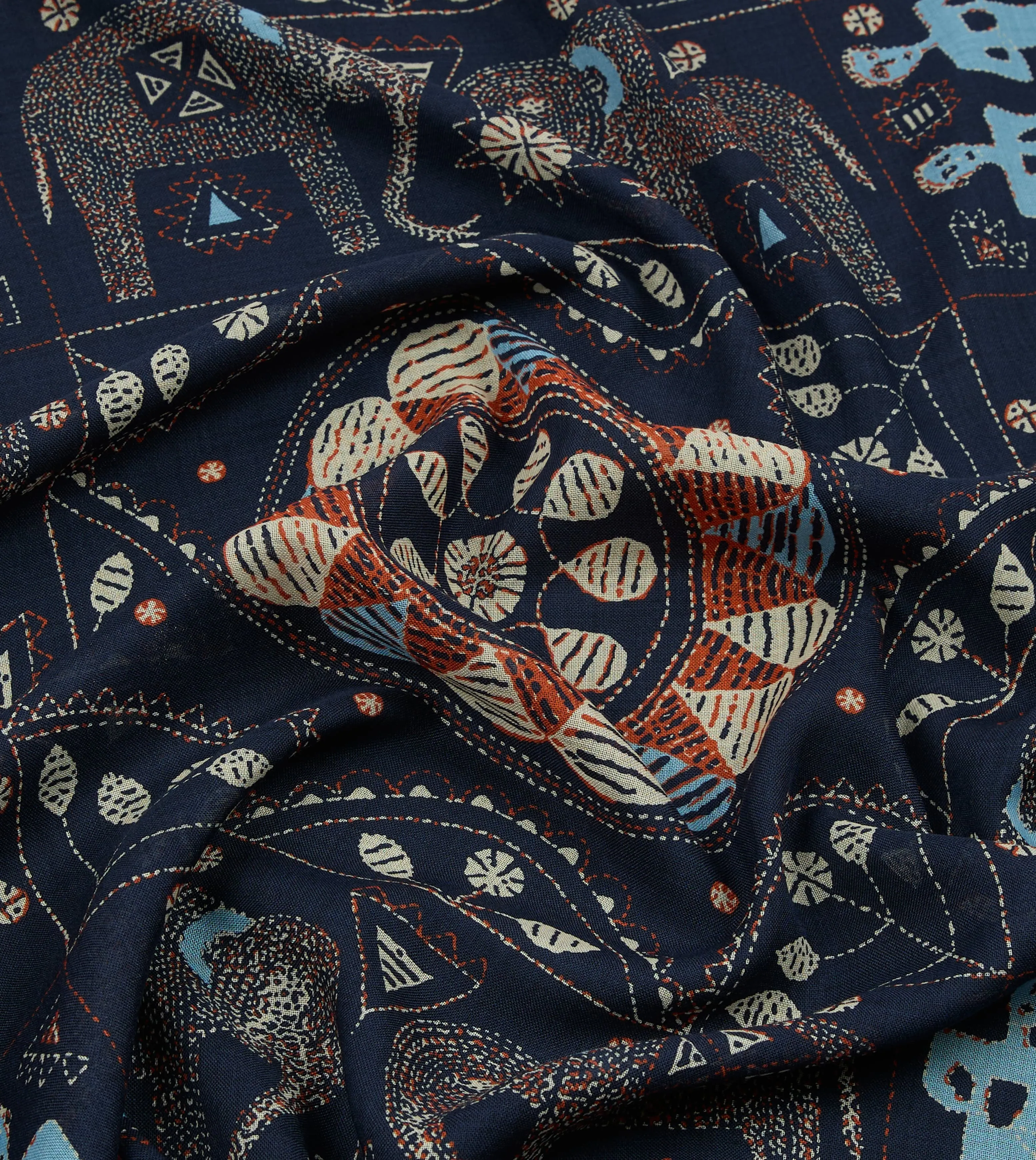 Navy Embroidered Elephant Print Wool Silk Scarf sold by Drake's London product image thumbnail 2