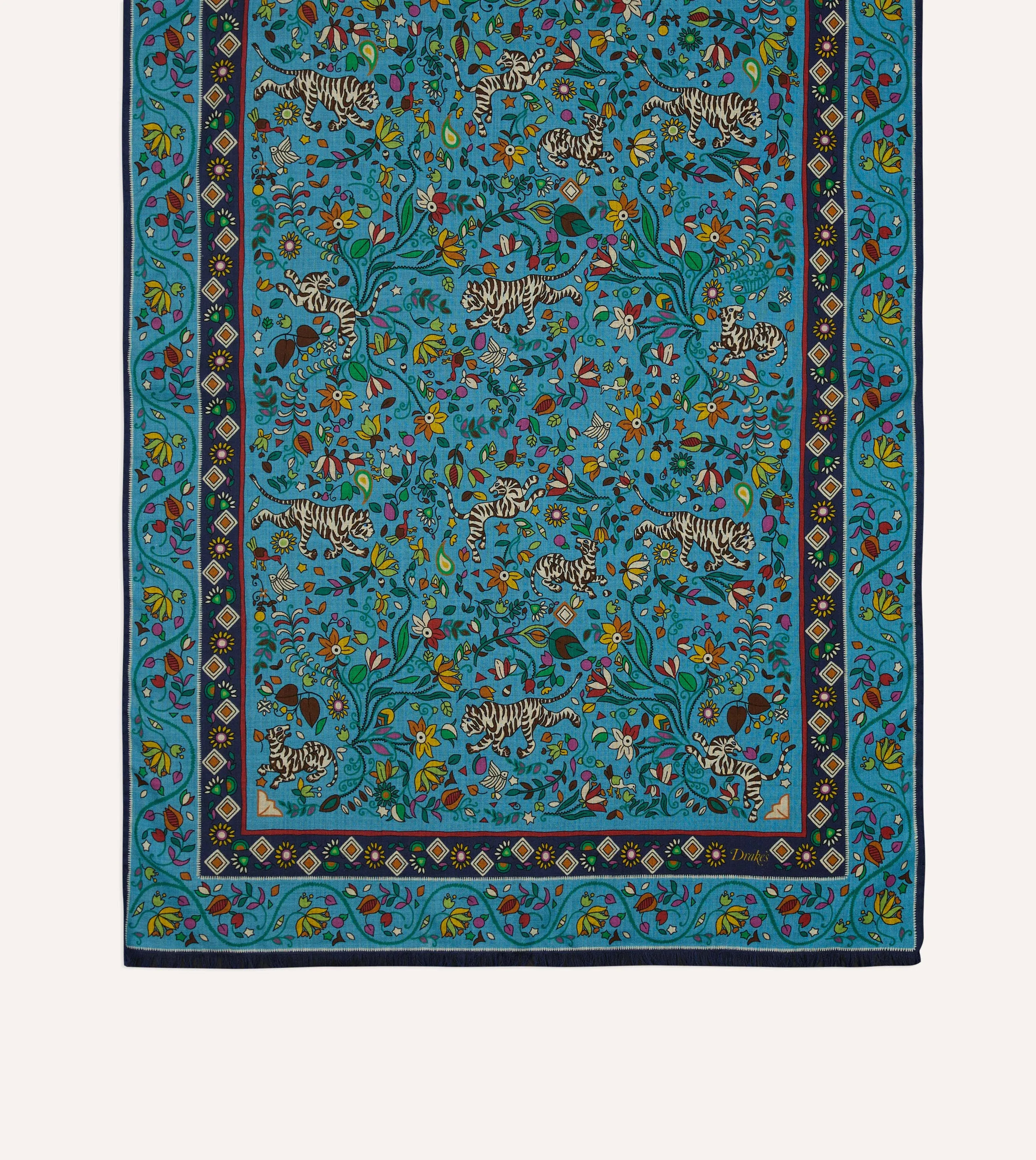 Blue Tiger Garden Print Wool Silk Scarf sold by Drake's London product image thumbnail 3
