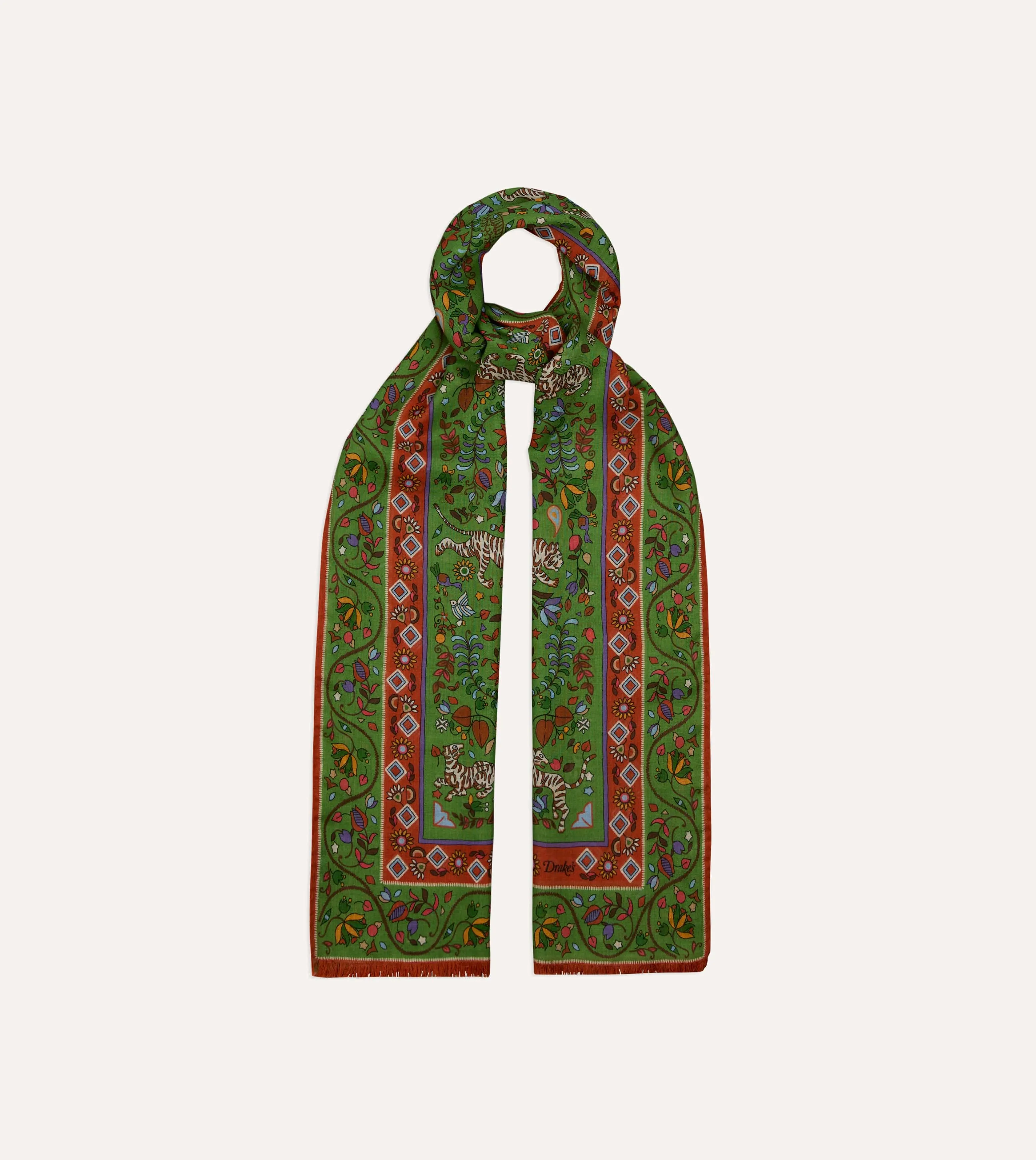 Green Tiger Garden Print Wool Silk Scarf sold by Drake's London product image thumbnail 4