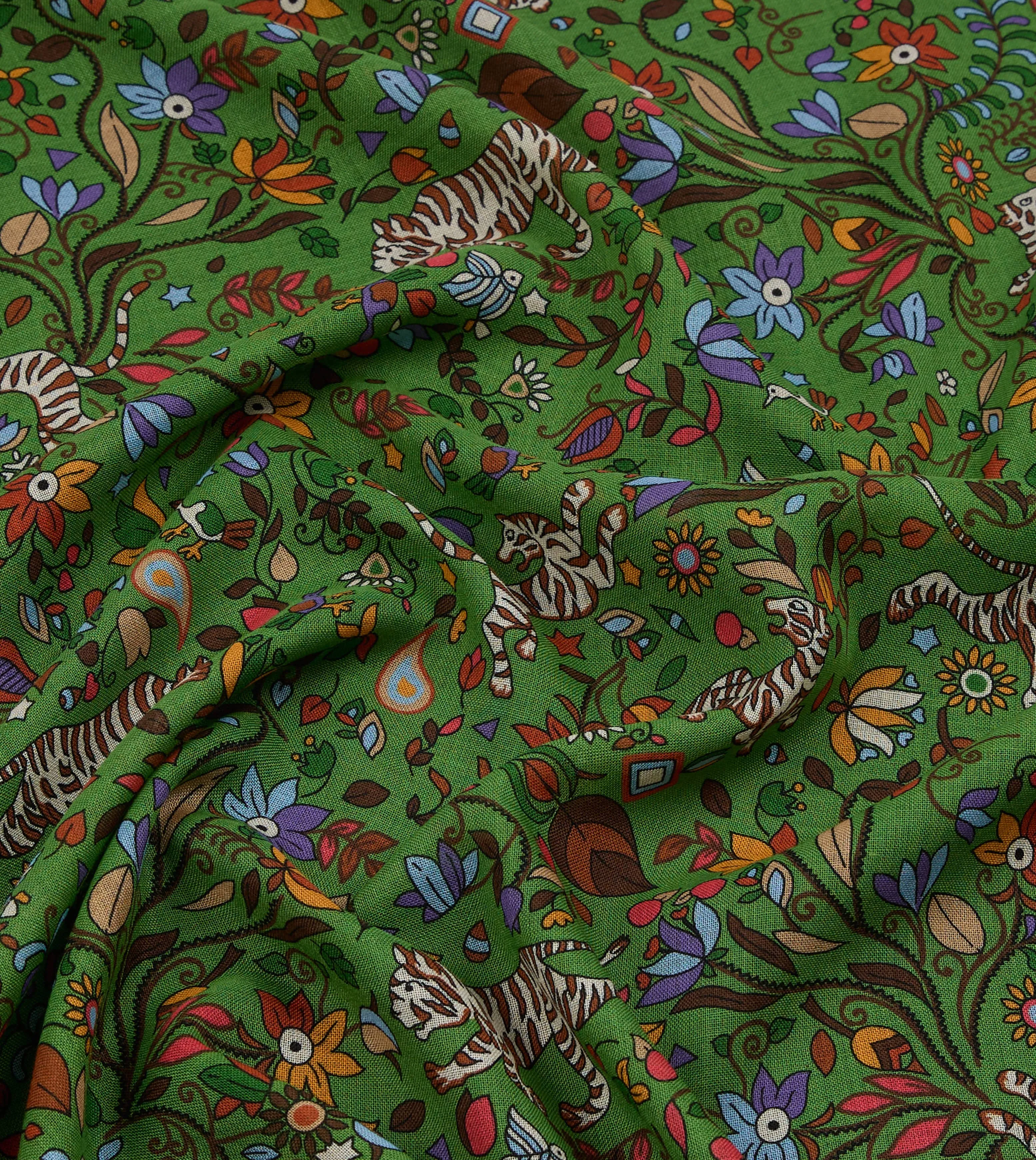 Green Tiger Garden Print Wool Silk Scarf sold by Drake's London product image thumbnail 2