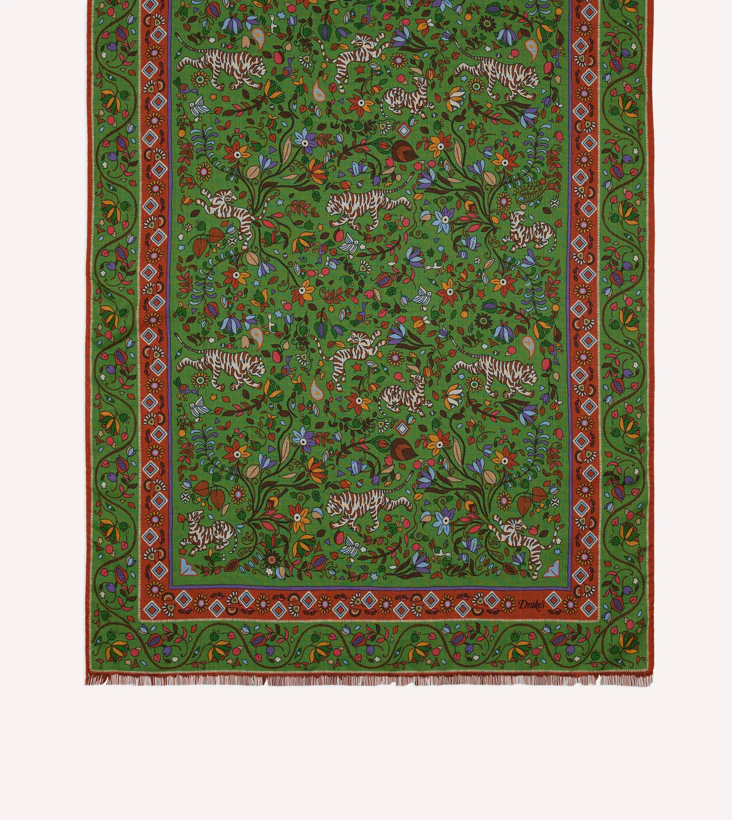Green Tiger Garden Print Wool Silk Scarf sold by Drake's London product image thumbnail 3