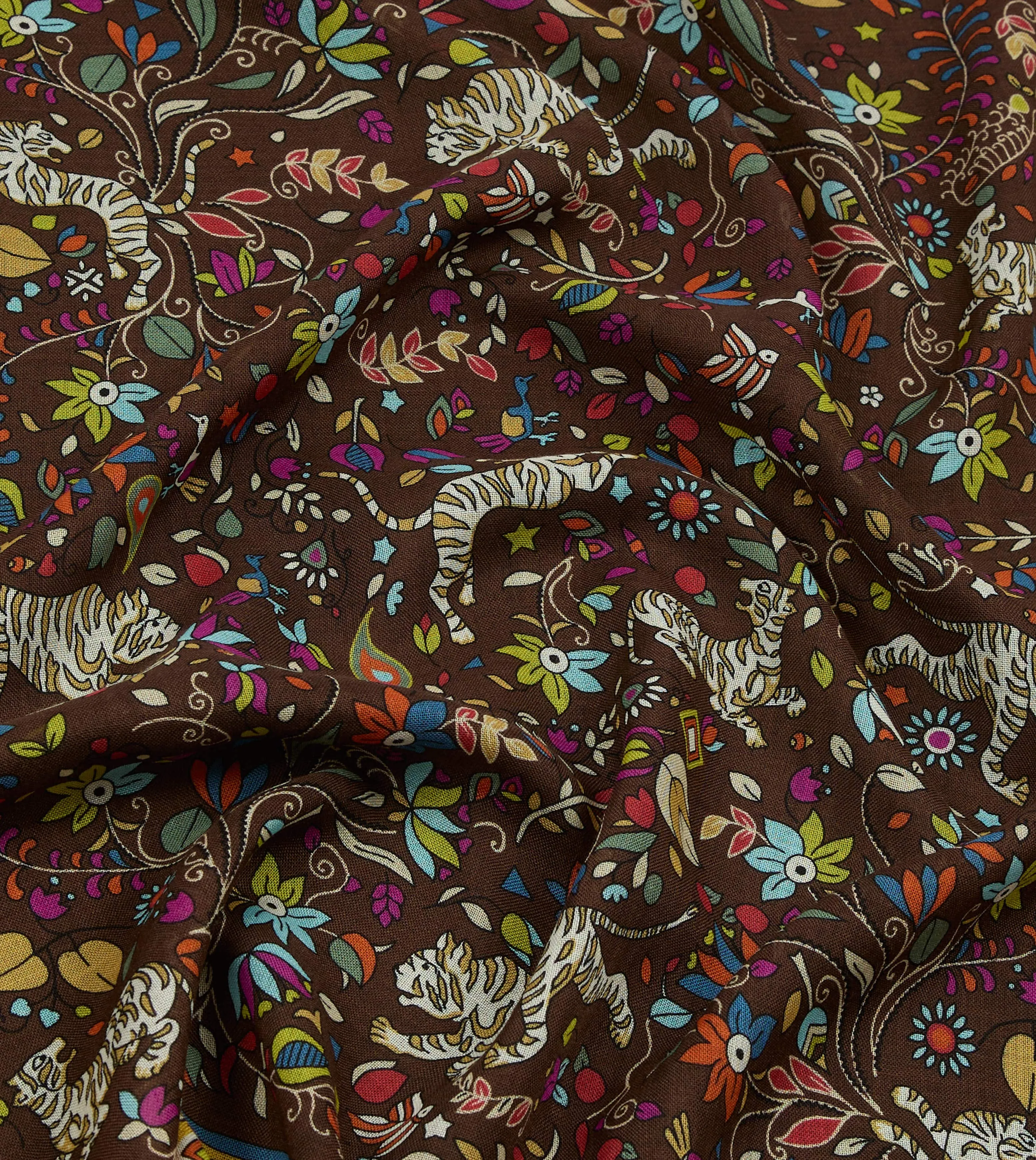 Brown Tiger Garden Print Wool Silk Scarf sold by Drake's London product image thumbnail 2