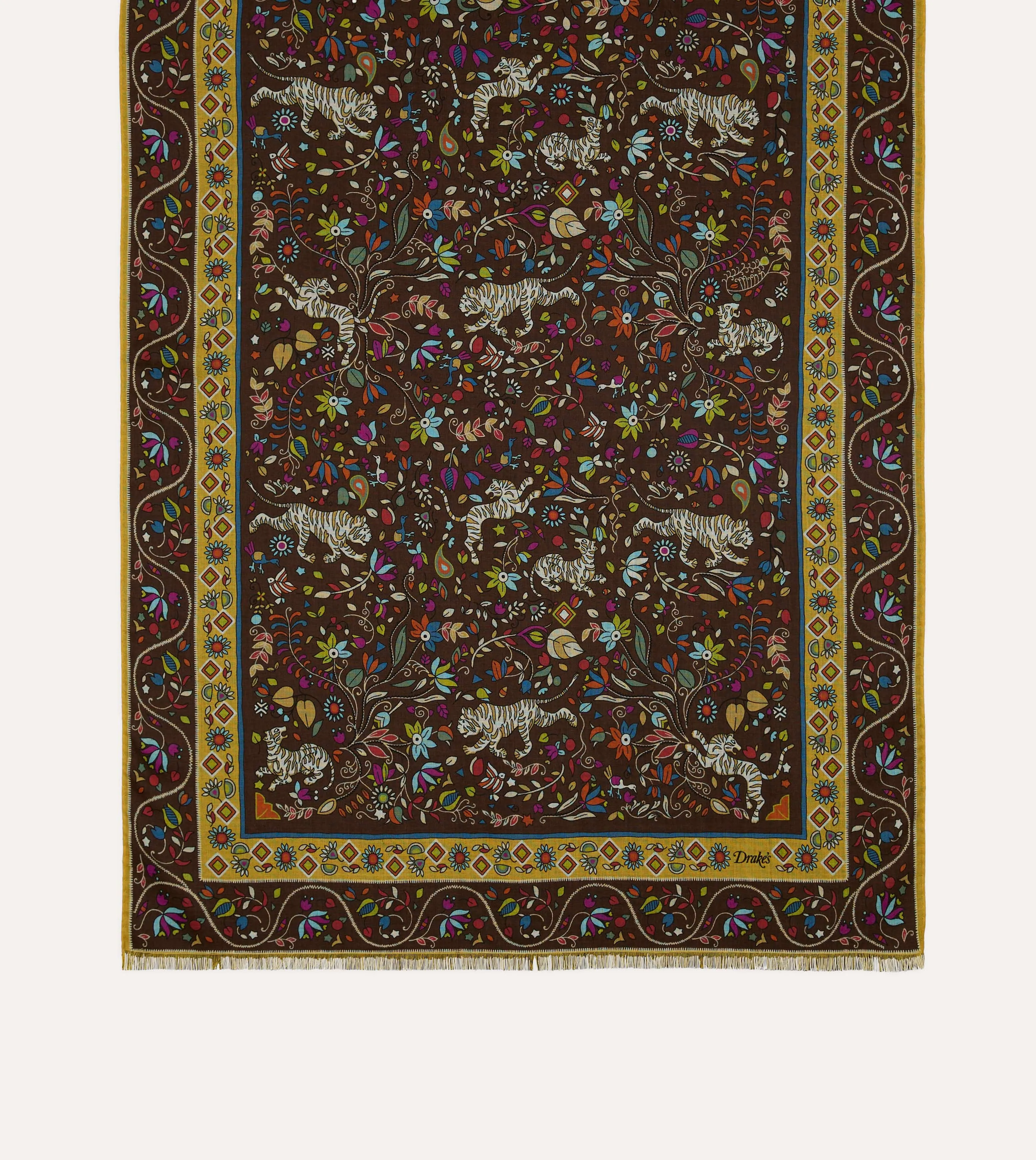 Brown Tiger Garden Print Wool Silk Scarf sold by Drake's London product image thumbnail 3