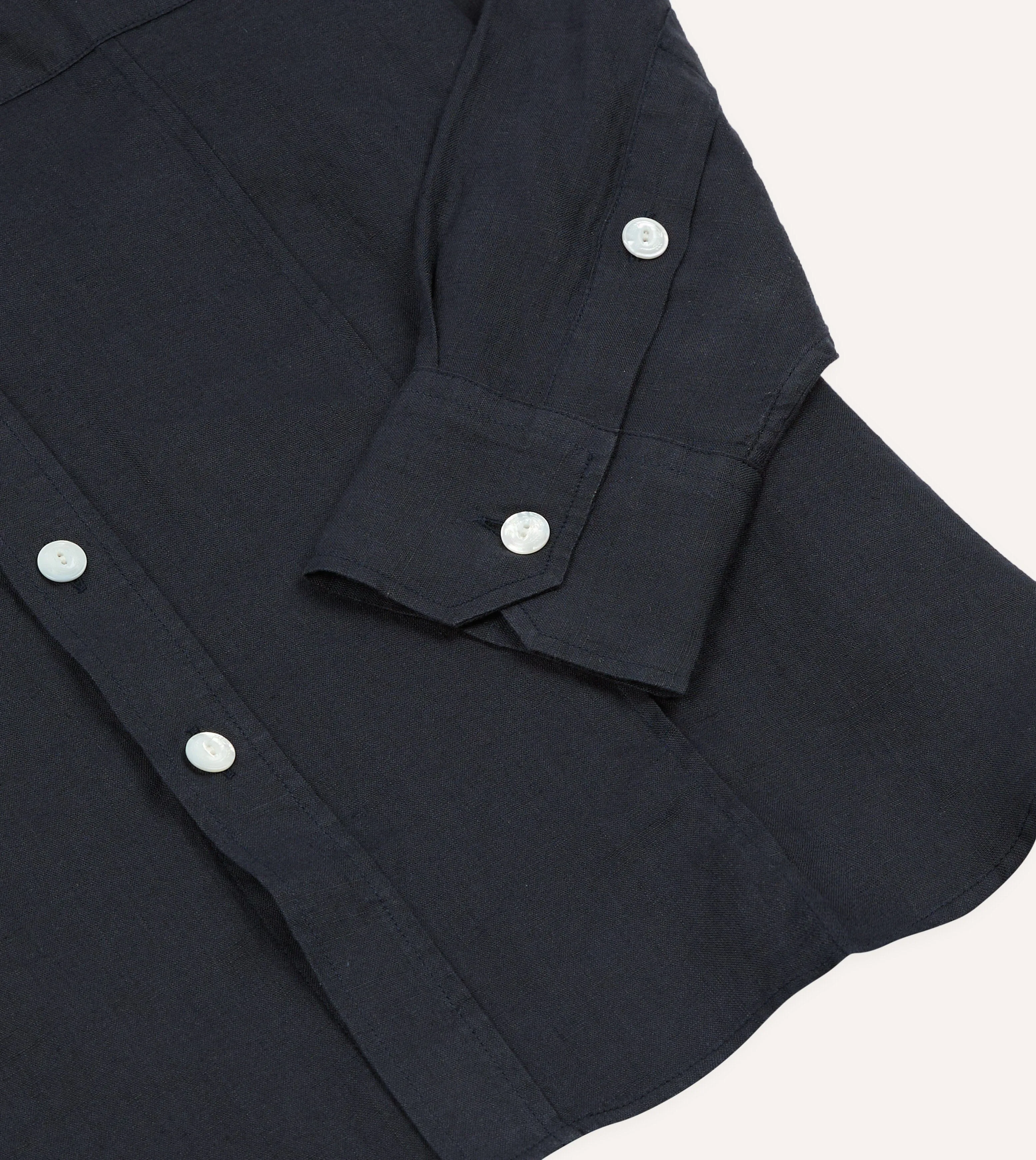 Navy Linen Pintuck Military Shirt sold by Drake's London product image thumbnail 5
