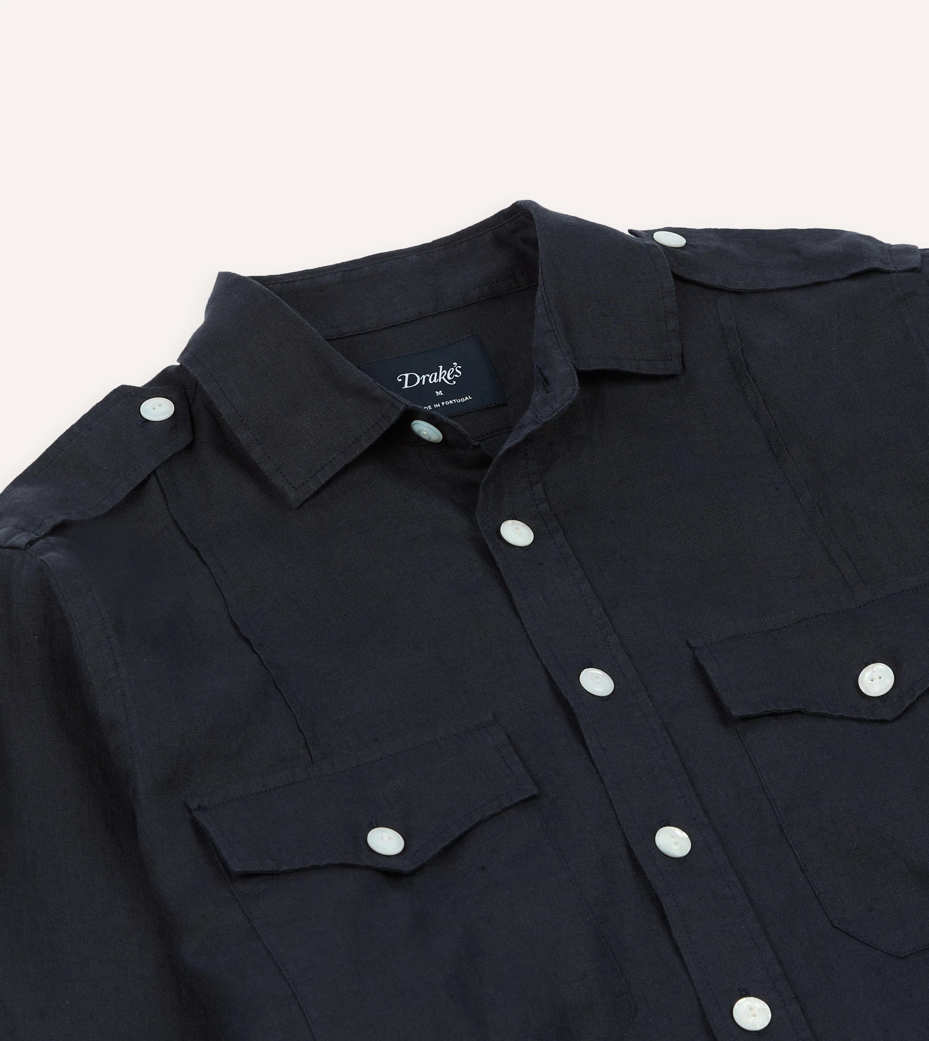 Navy Linen Pintuck Military Shirt sold by Drake's London product image thumbnail 3