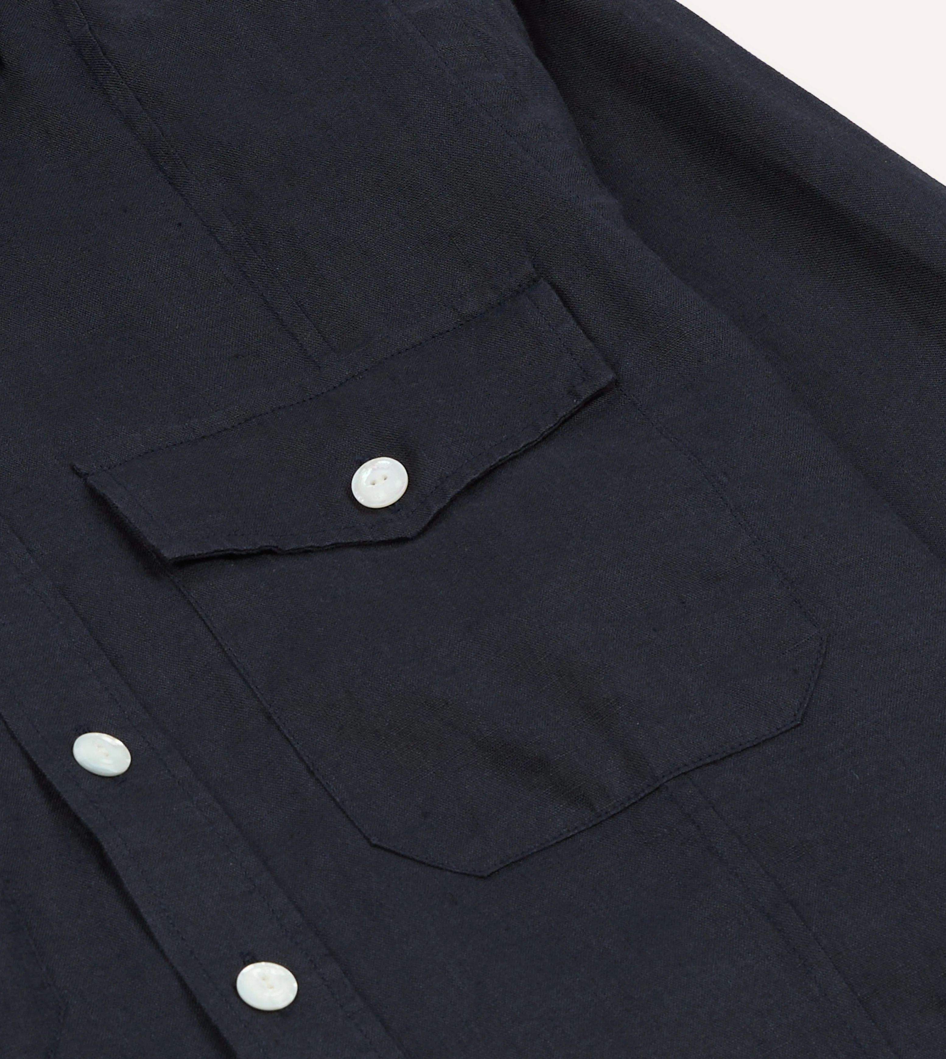 Navy Linen Pintuck Military Shirt sold by Drake's London product image thumbnail 4