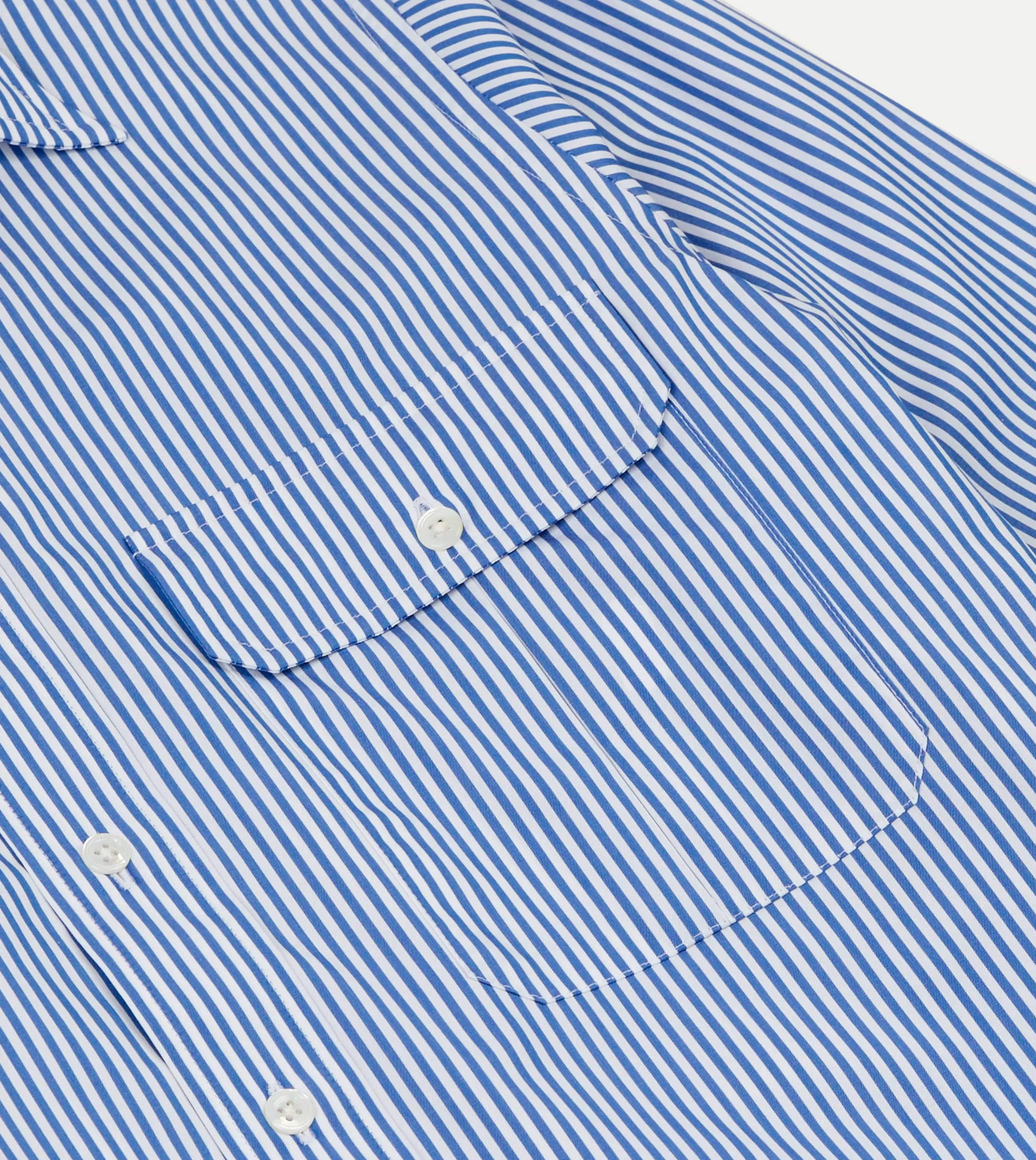 Blue and White Stripe Long Point Collar Flap Pocket Poplin Shirt sold by Drake's London product image thumbnail 4