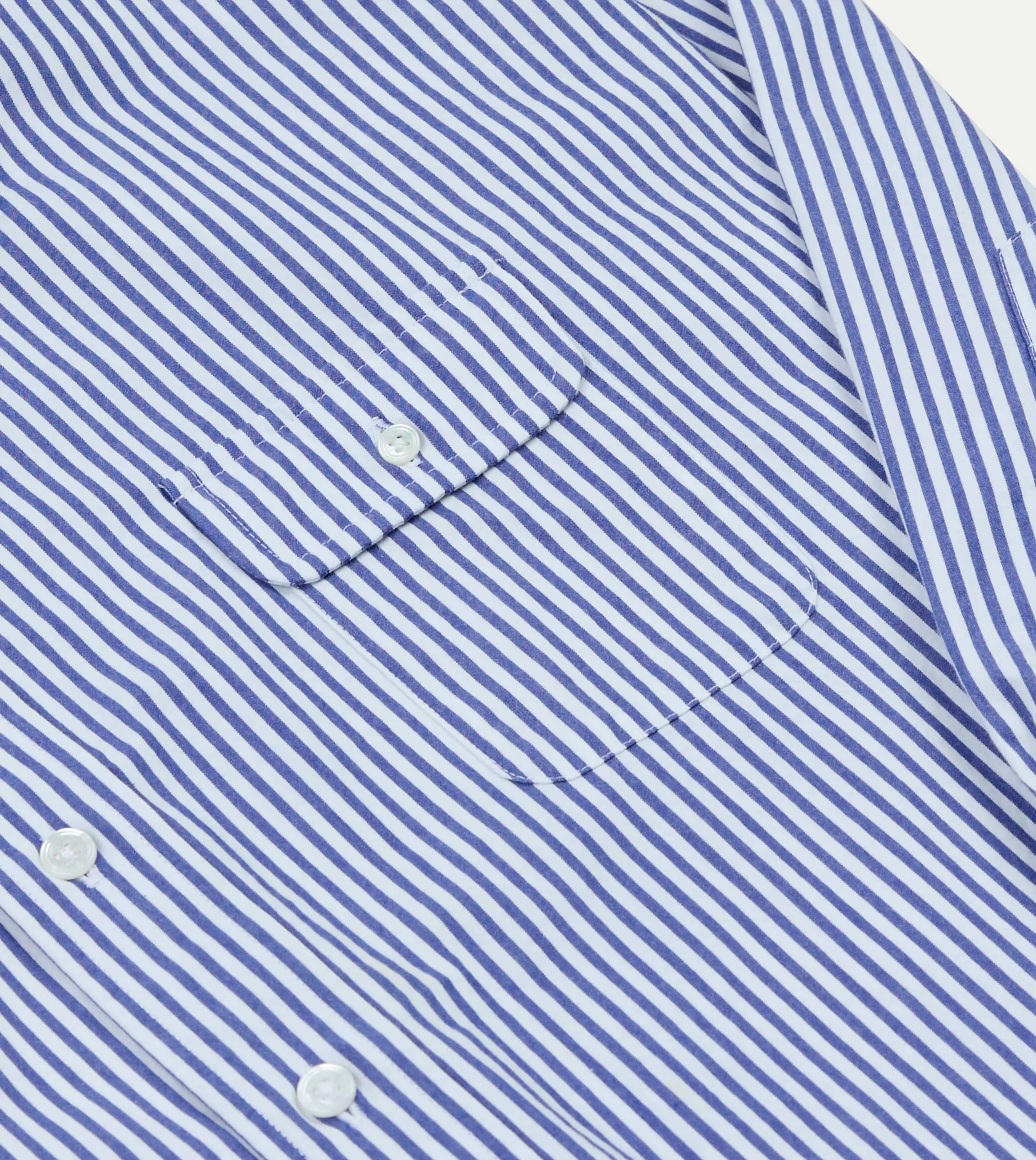 Blue and White Stripe Button-Down Collar Fob Pocket Shirt sold by Drake's London product image thumbnail 4