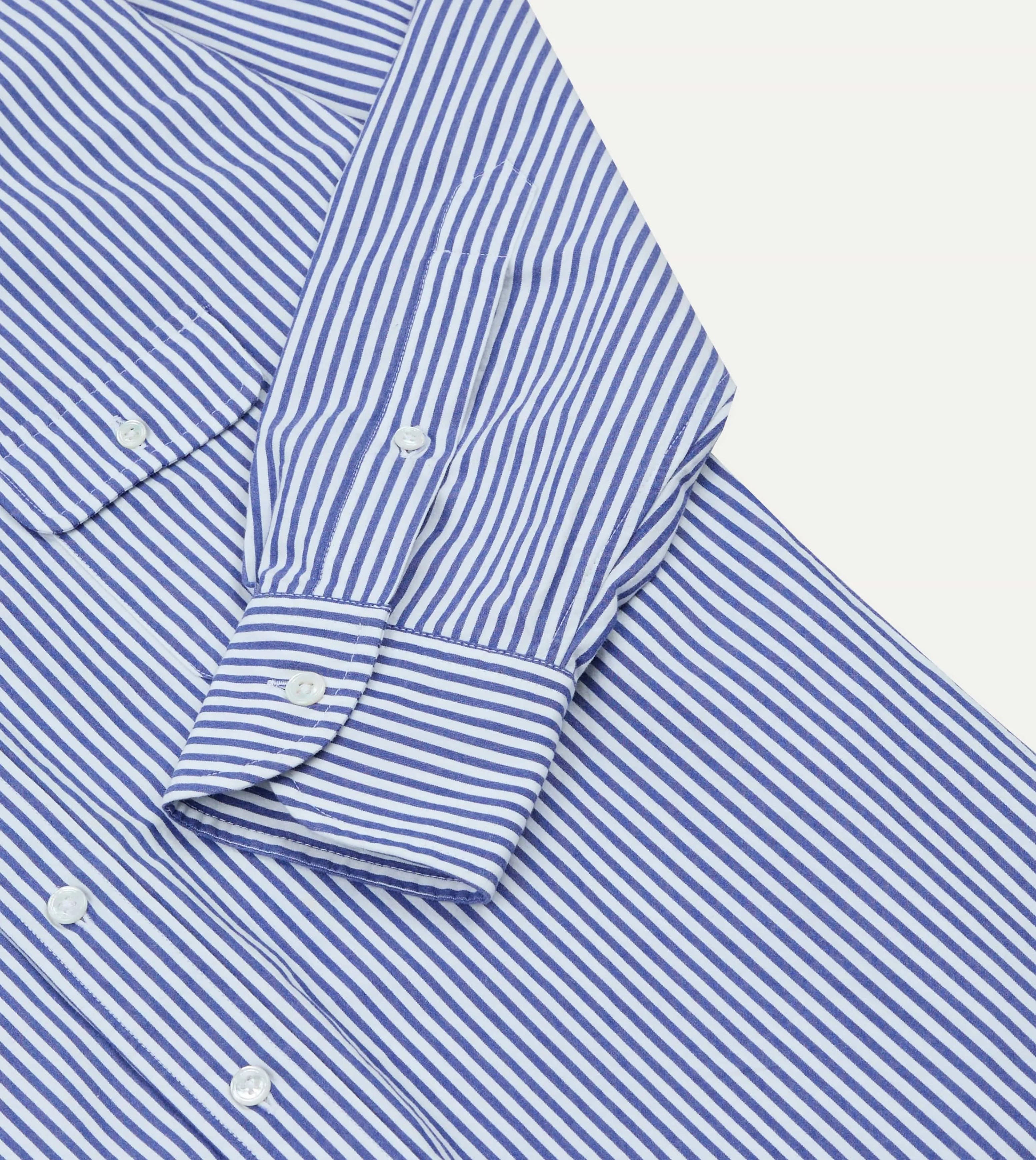 Blue and White Stripe Button-Down Collar Fob Pocket Shirt sold by Drake's London product image thumbnail 5