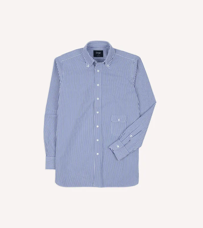 Blue and White Stripe Button-Down Collar Fob Pocket Shirt sold by Drake's London