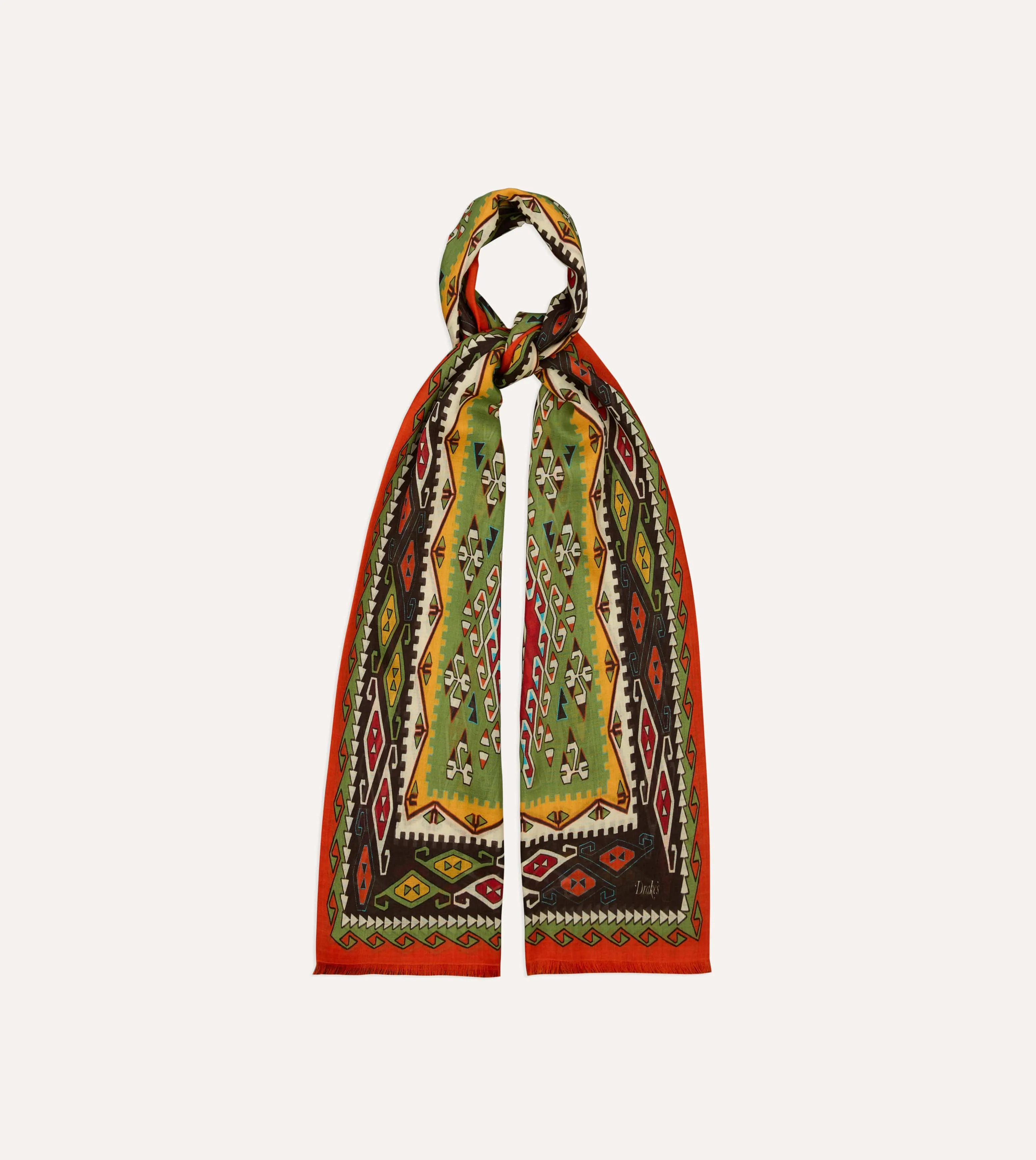 Red Kilim Print Tubular Wool Silk Scarf sold by Drake's London product image thumbnail 4