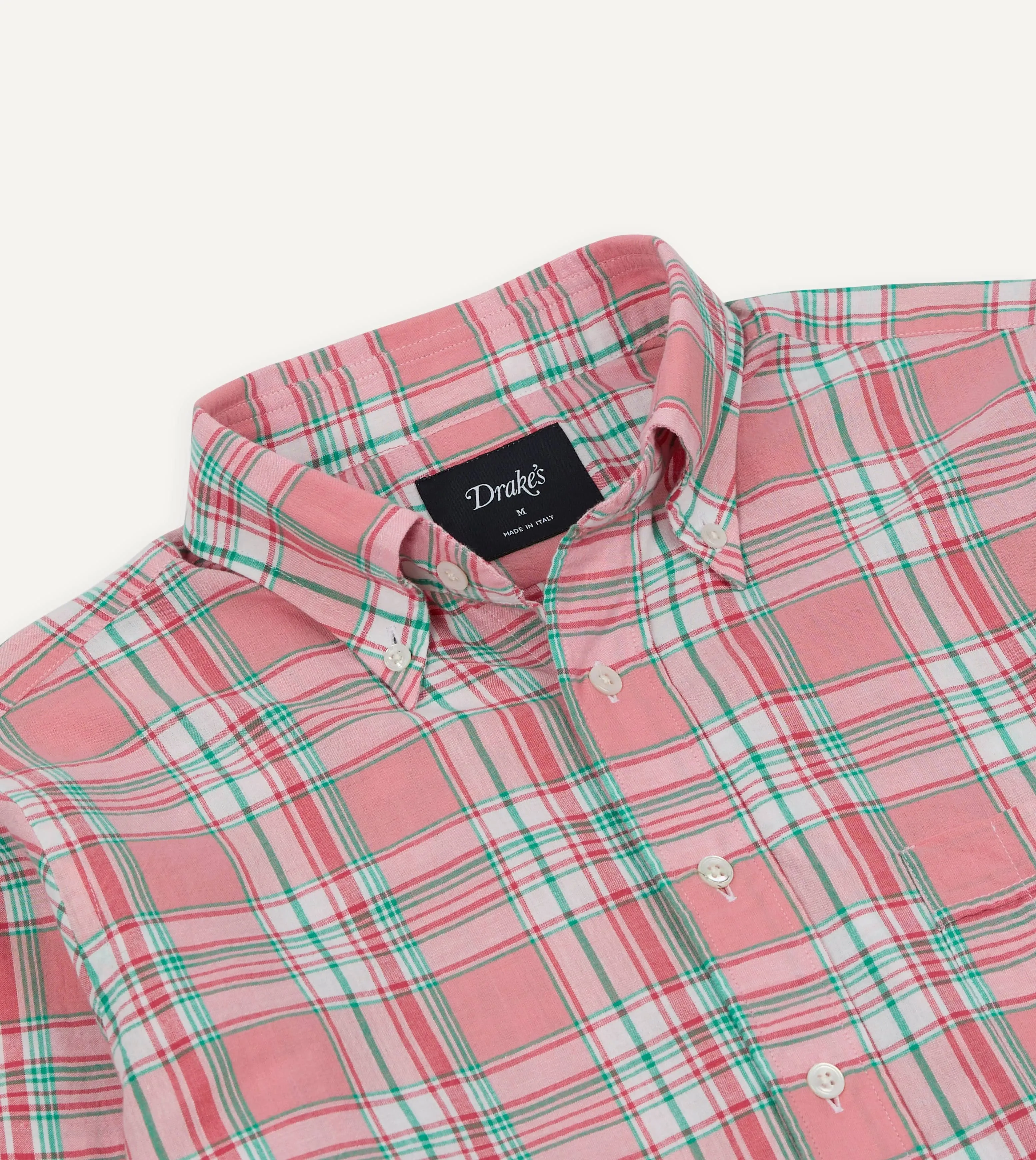 Pink and Green Madras Check Cotton Button-Down Shirt sold by Drake's London product image thumbnail 5