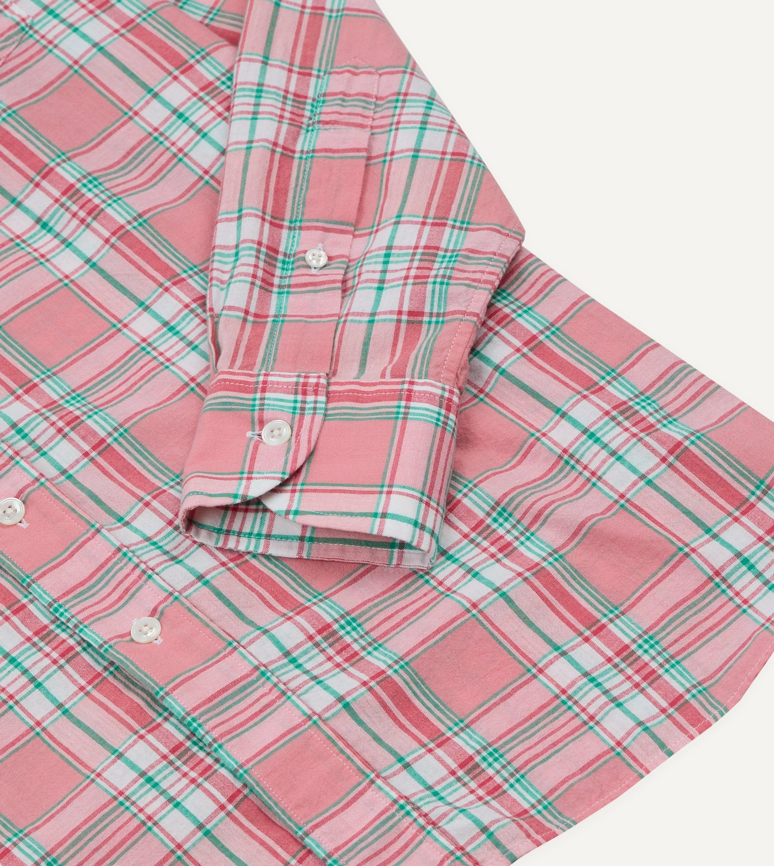 Pink and Green Madras Check Cotton Button-Down Shirt sold by Drake's London product image thumbnail 4