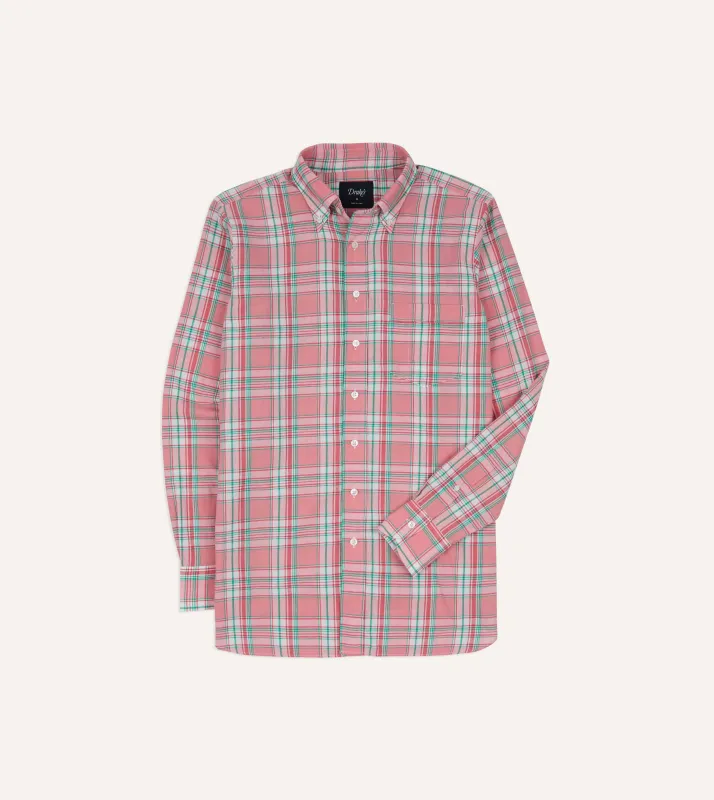 Pink and Green Madras Check Cotton Button-Down Shirt sold by Drake's London