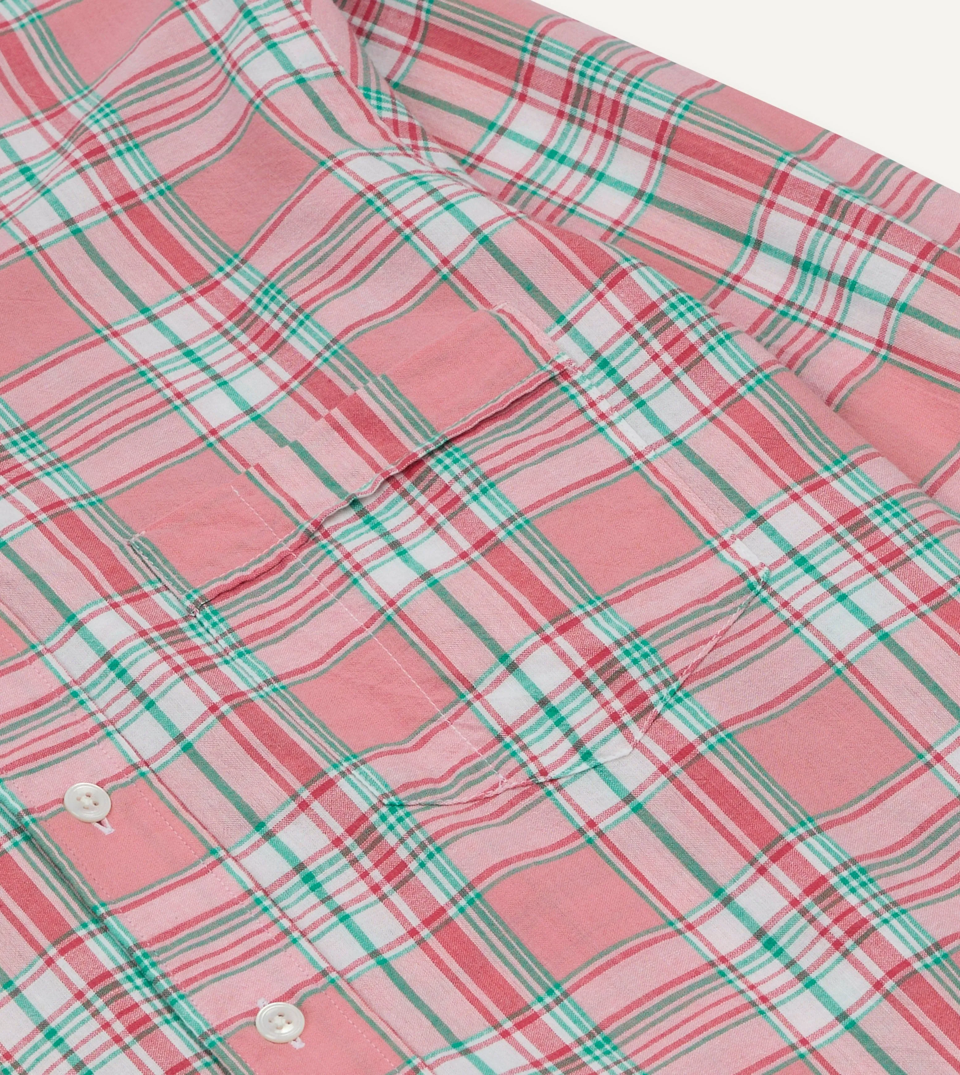 Pink and Green Madras Check Cotton Button-Down Shirt sold by Drake's London product image thumbnail 3