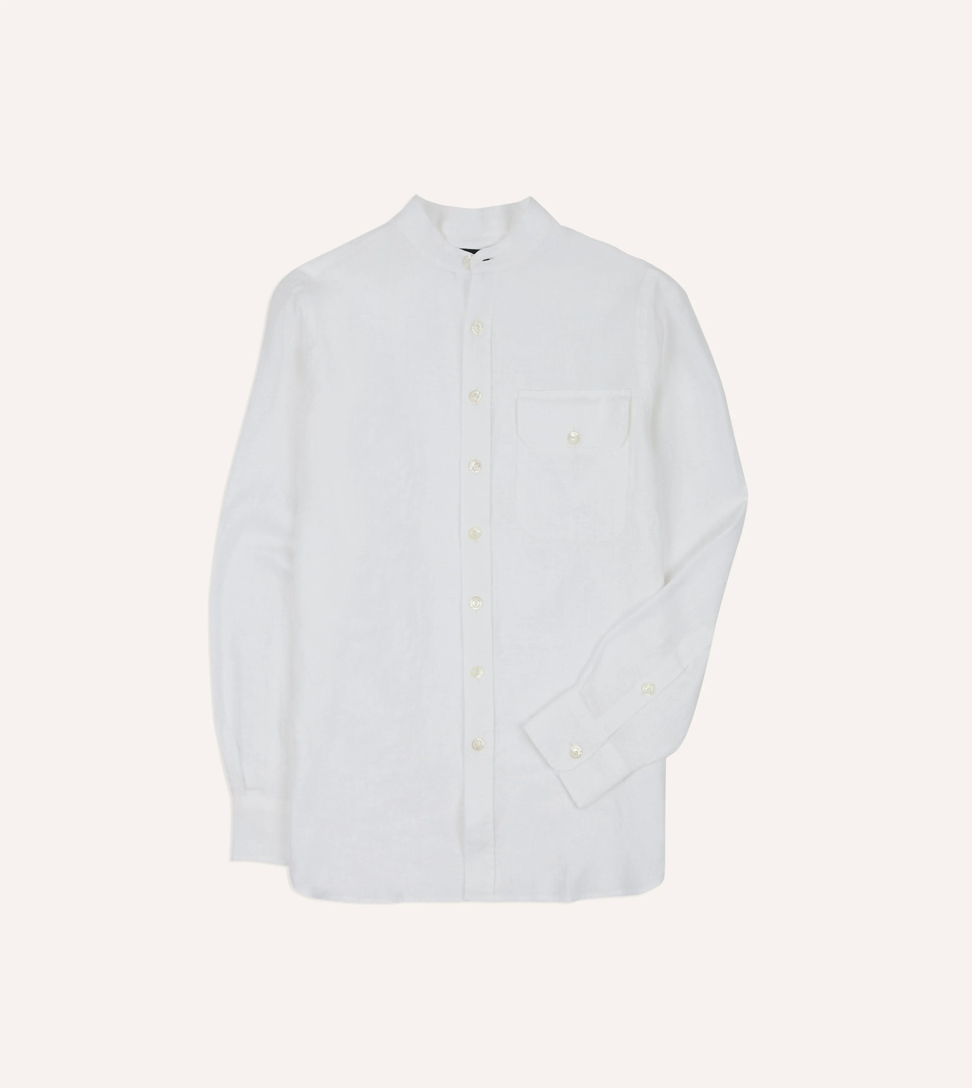 White Linen Mandarin Collar Shirt sold by Drake's London