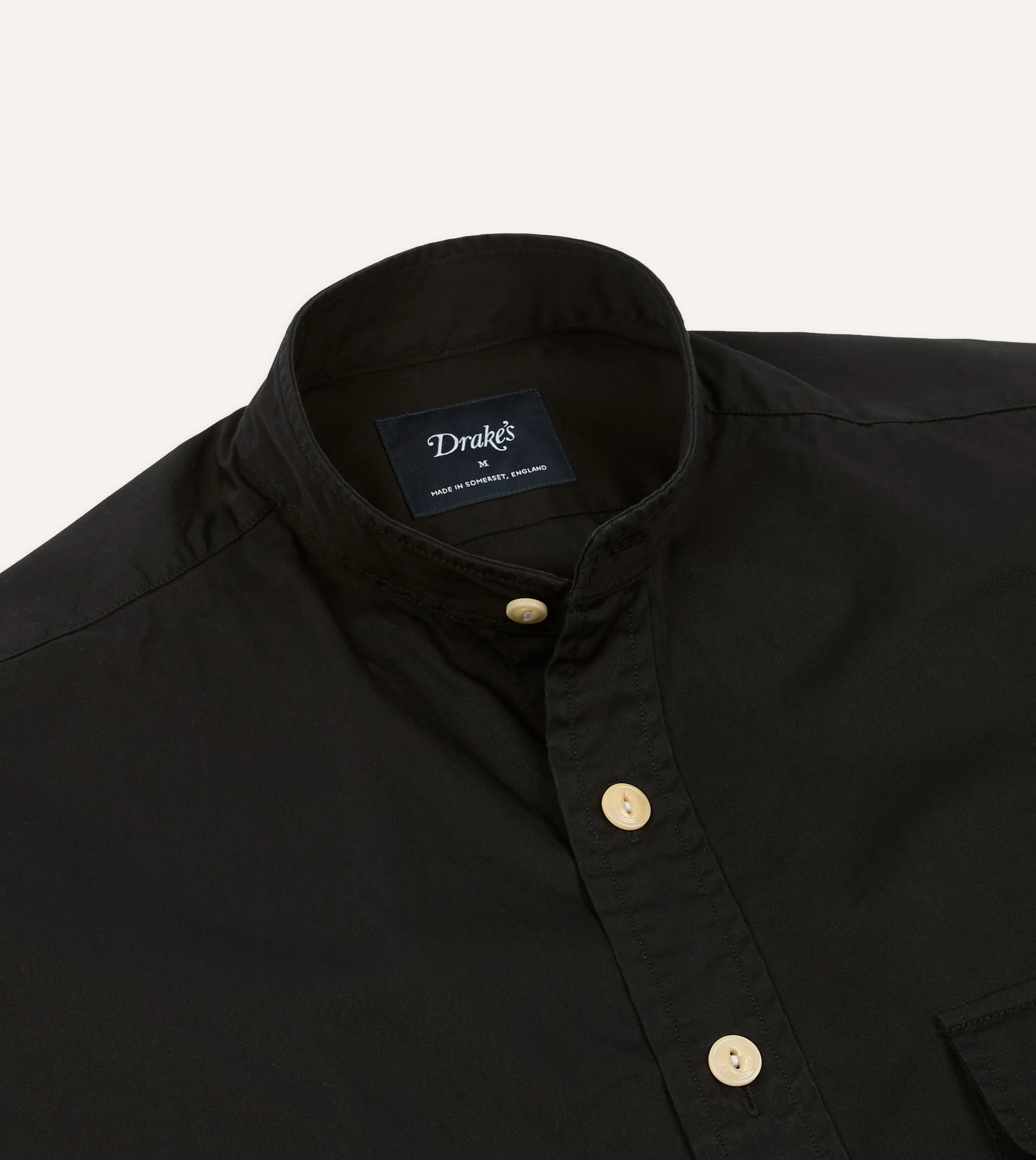 Black Cotton Mandarin Collar Shirt sold by Drake's London product image thumbnail 3