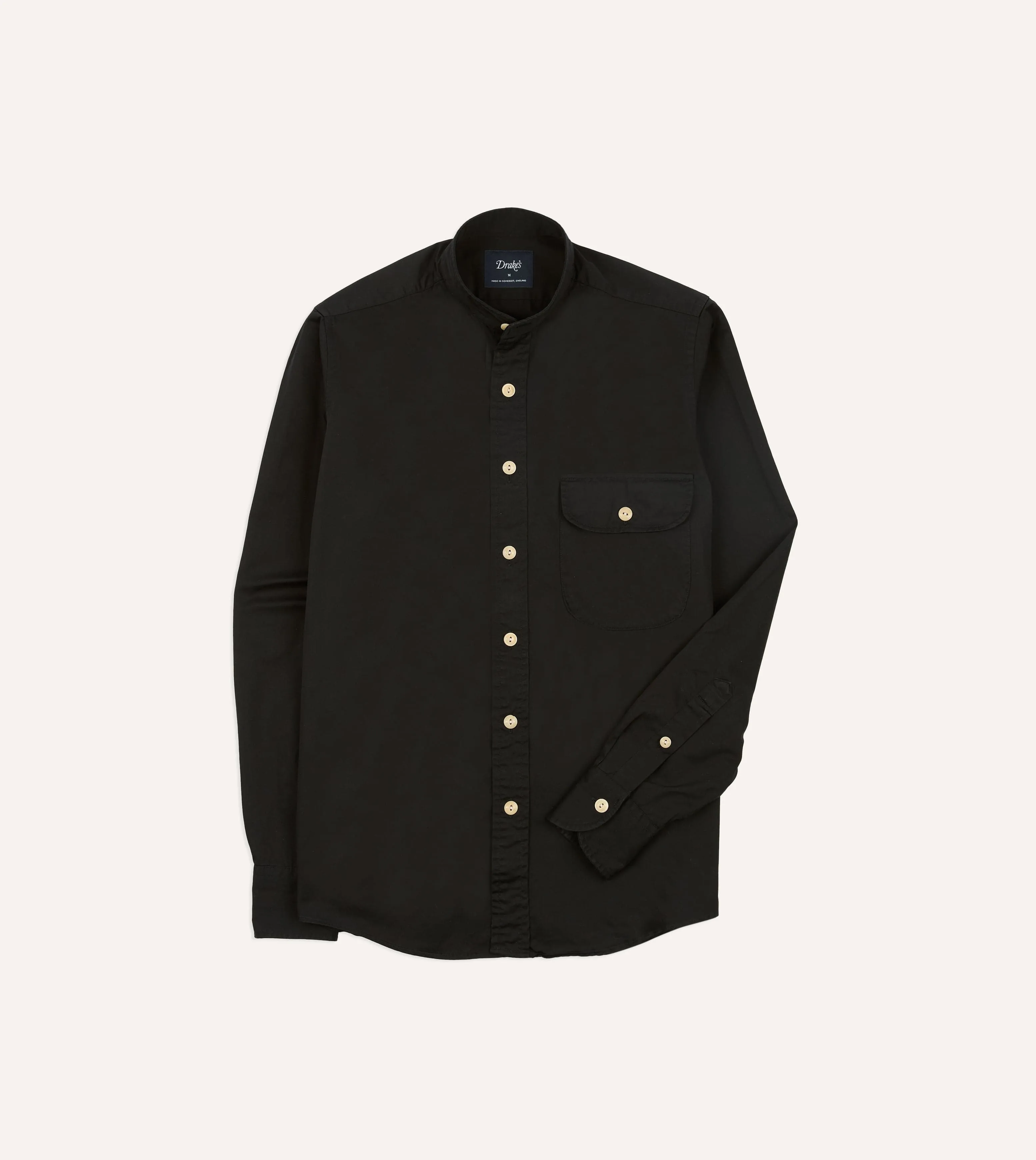 Black Cotton Mandarin Collar Shirt sold by Drake's London