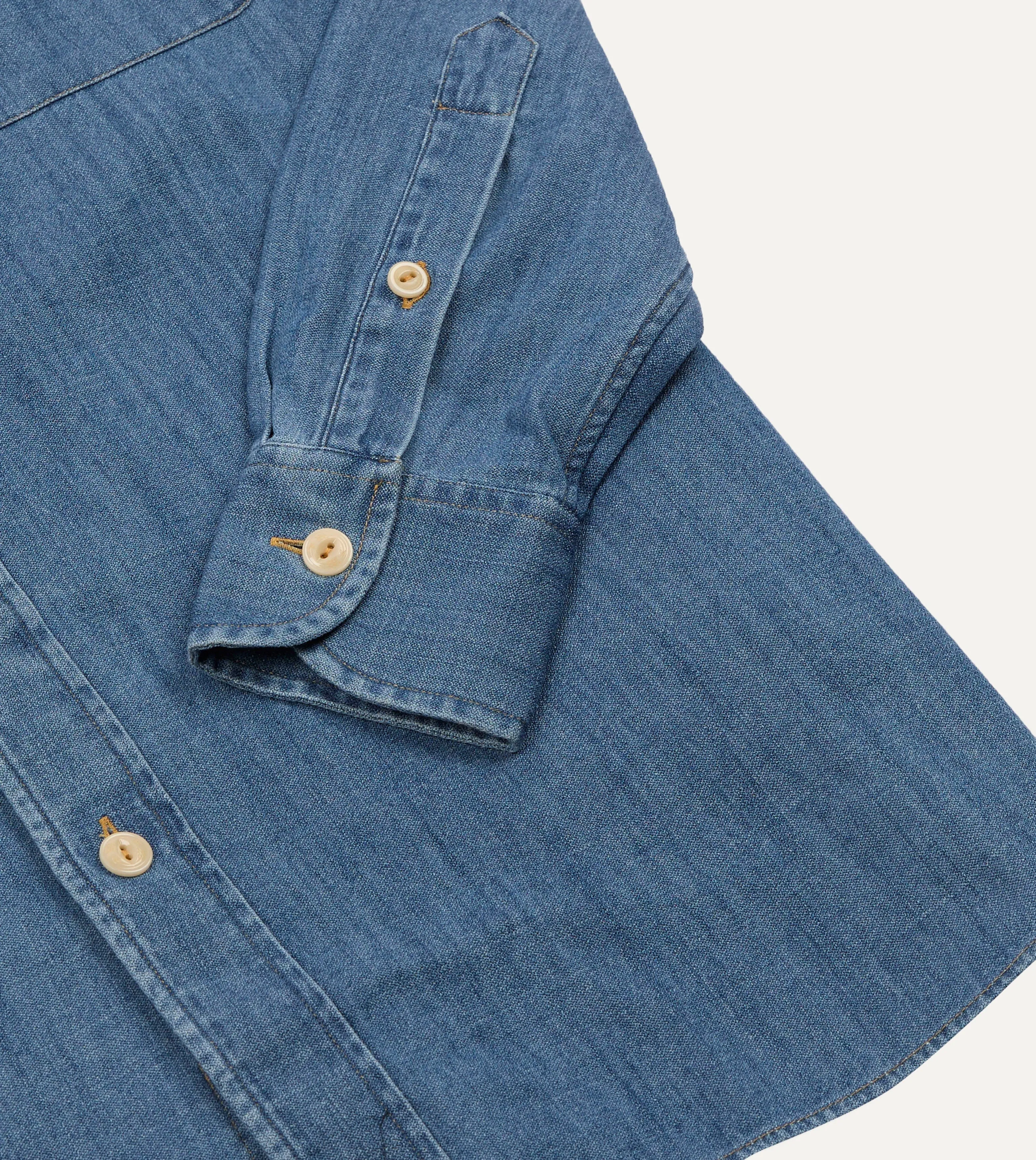 Stone Wash Denim Club Collar Work Shirt sold by Drake's London product image thumbnail 5