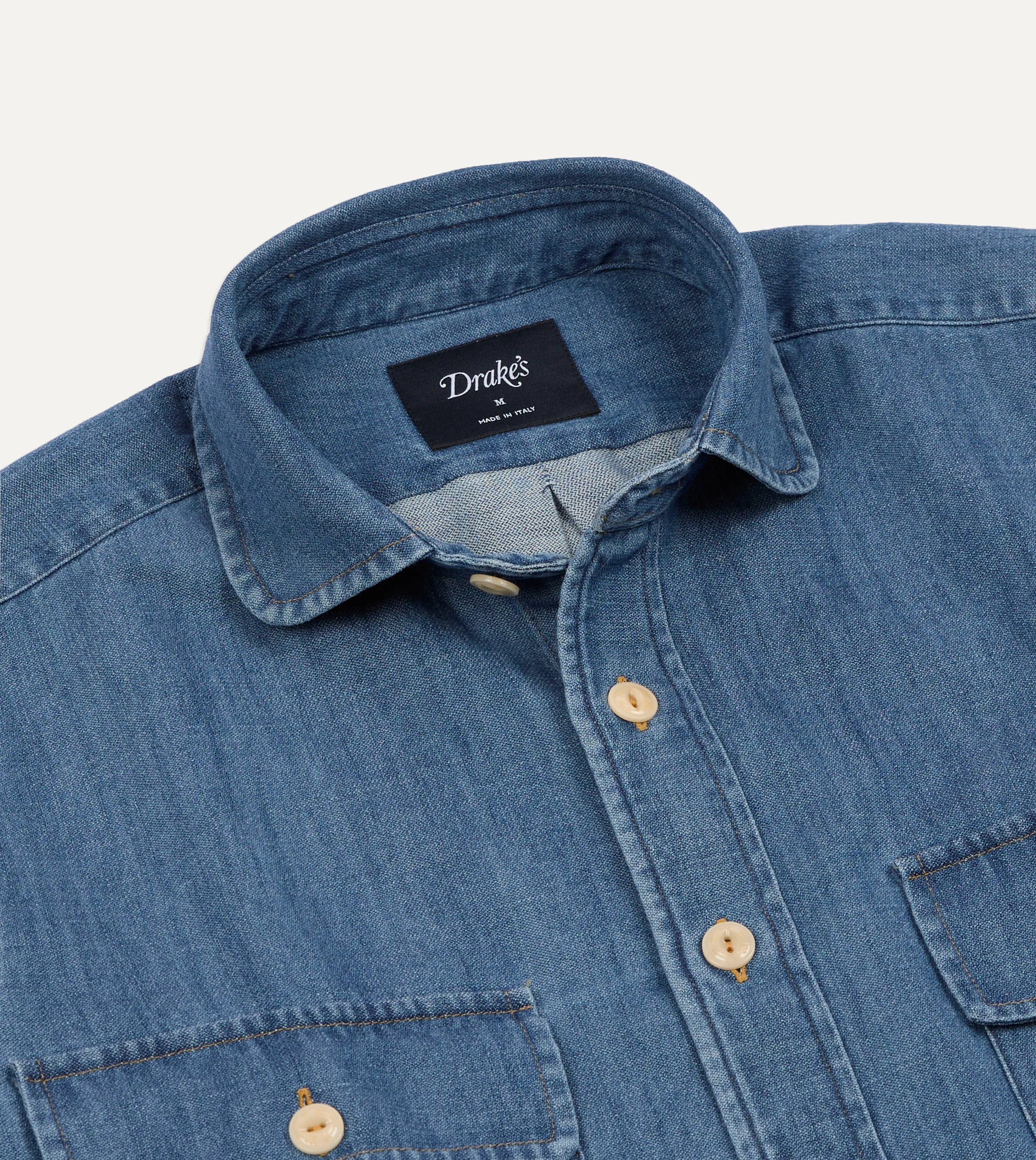 Stone Wash Denim Club Collar Work Shirt sold by Drake's London product image thumbnail 3