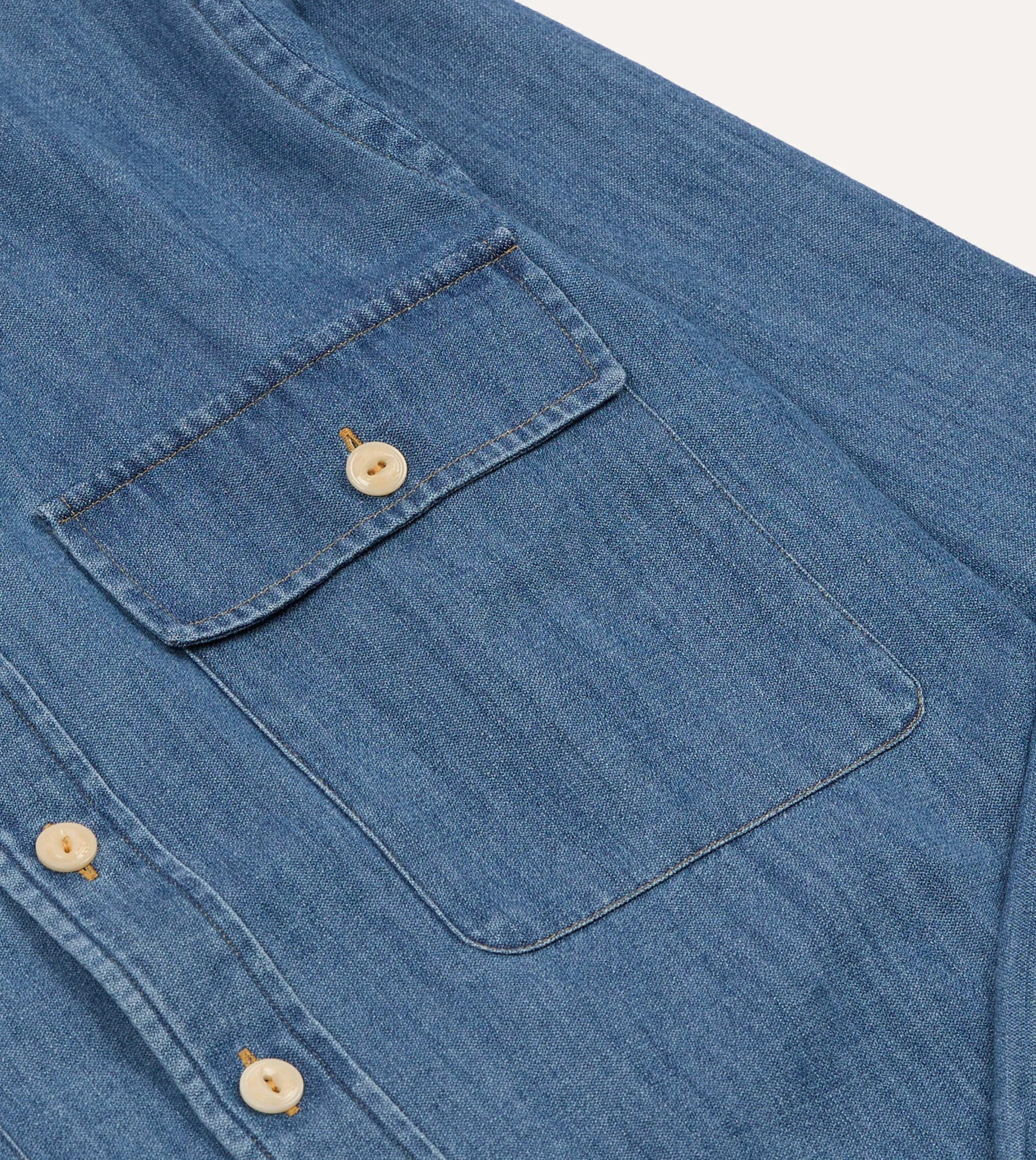 Stone Wash Denim Club Collar Work Shirt sold by Drake's London product image thumbnail 4