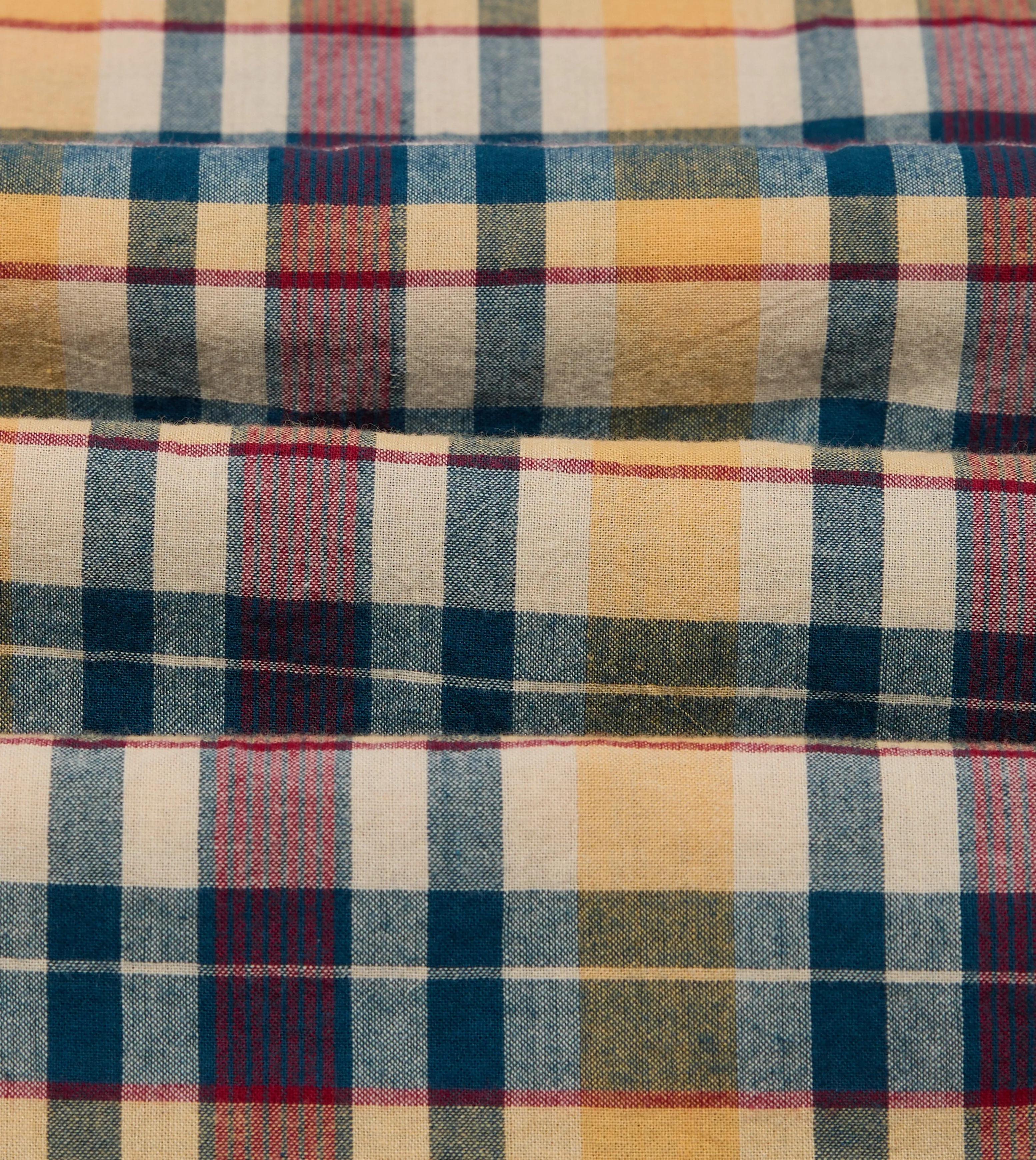 Navy, Yellow and Red Madras Check Cotton Button-Down Popover Shirt sold by Drake's London product image thumbnail 2