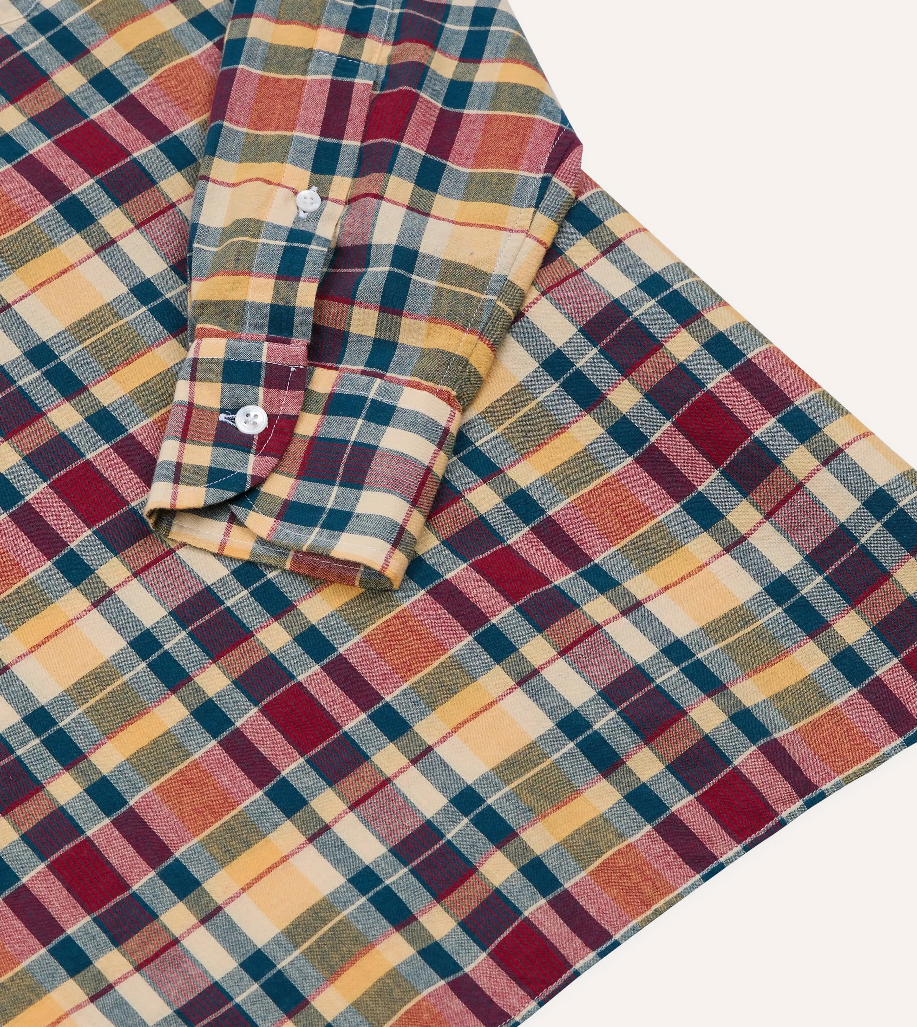 Navy, Yellow and Red Madras Check Cotton Button-Down Popover Shirt sold by Drake's London product image thumbnail 4