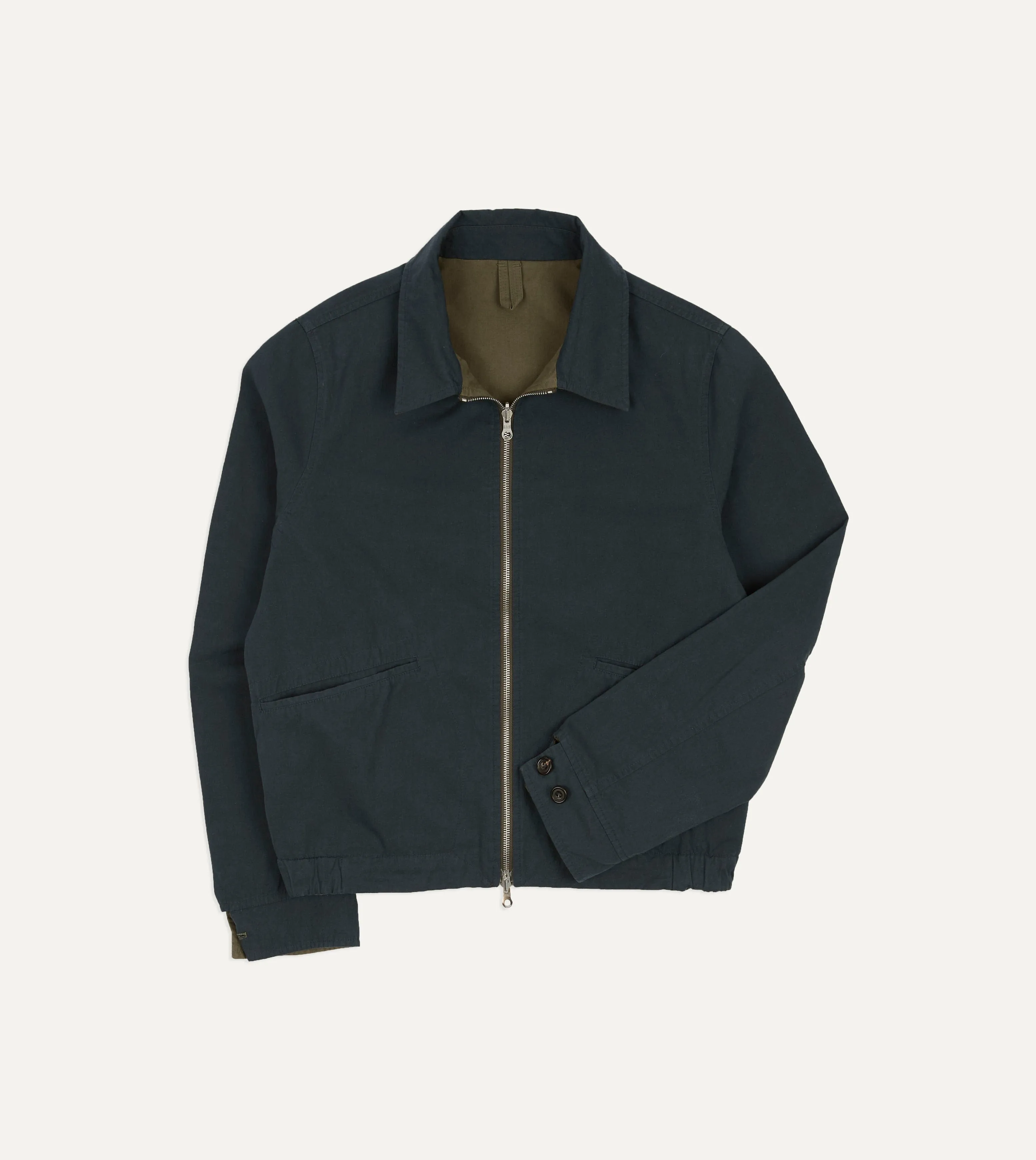 Olive and Navy Reversible Cotton Blouson Jacket sold by Drake's London product image thumbnail 2