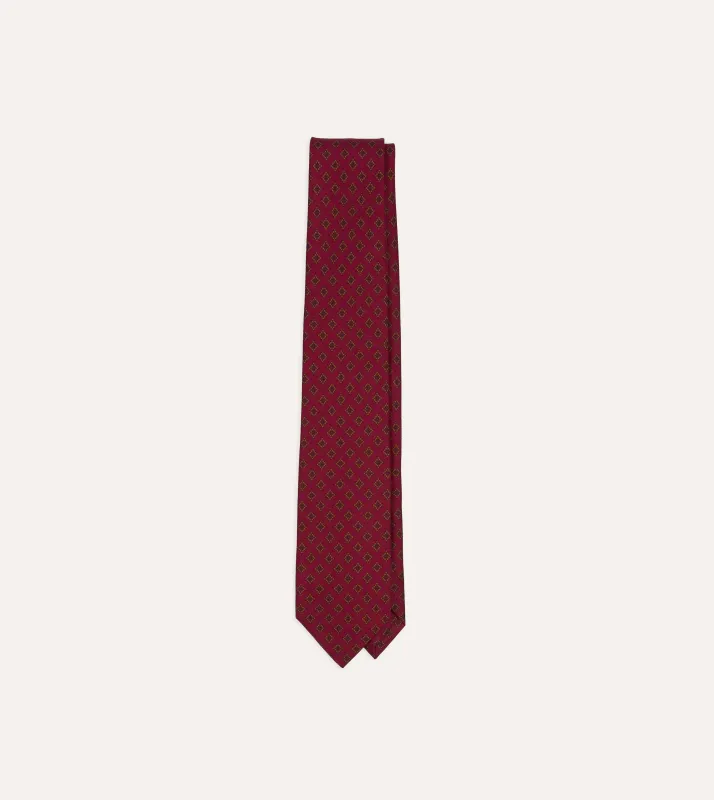 Magenta Diamond Medallion Self-Tipped Silk Tie sold by Drake's London