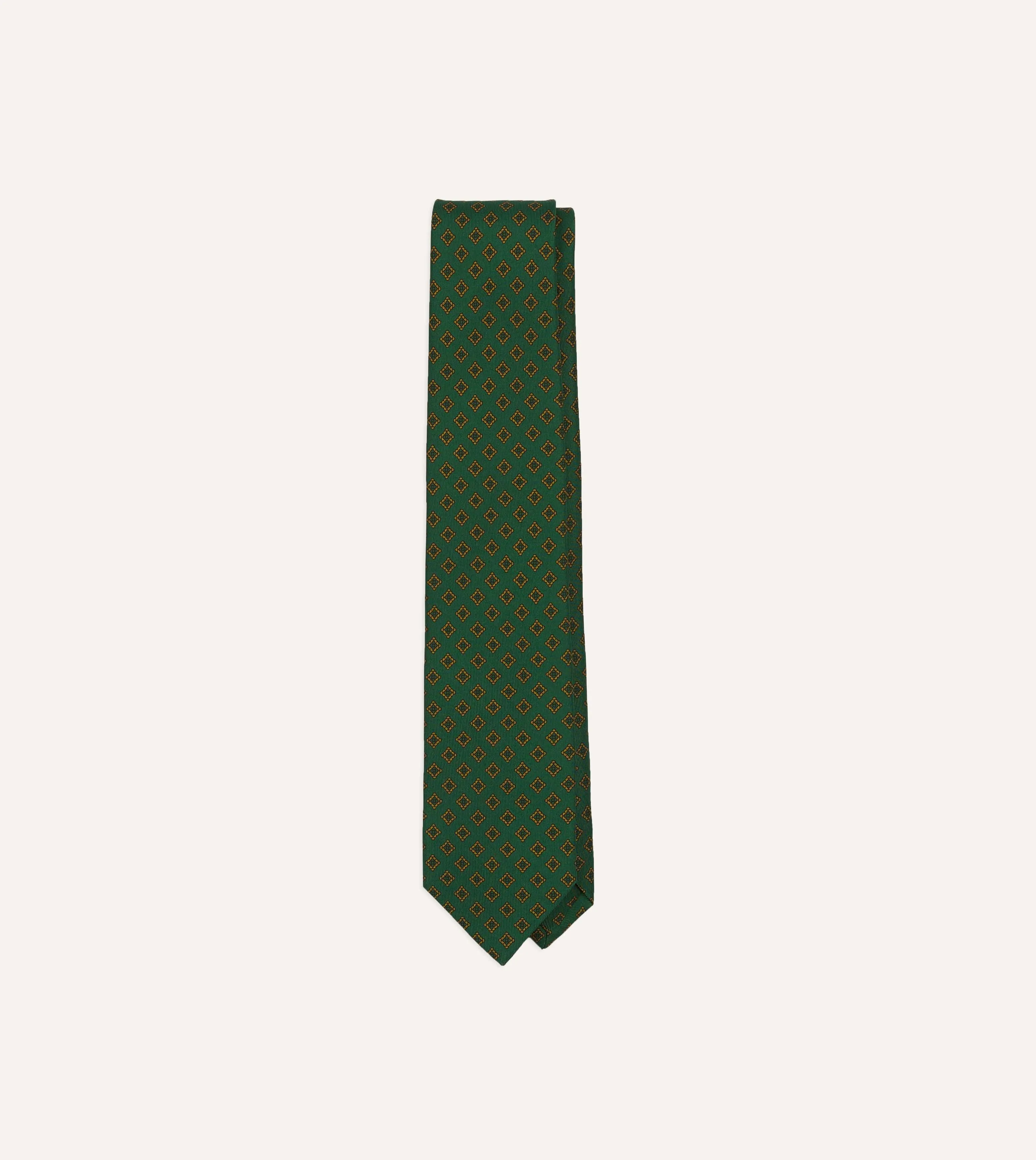 Green Diamond Medallion Self-Tipped Silk Tie sold by Drake's London