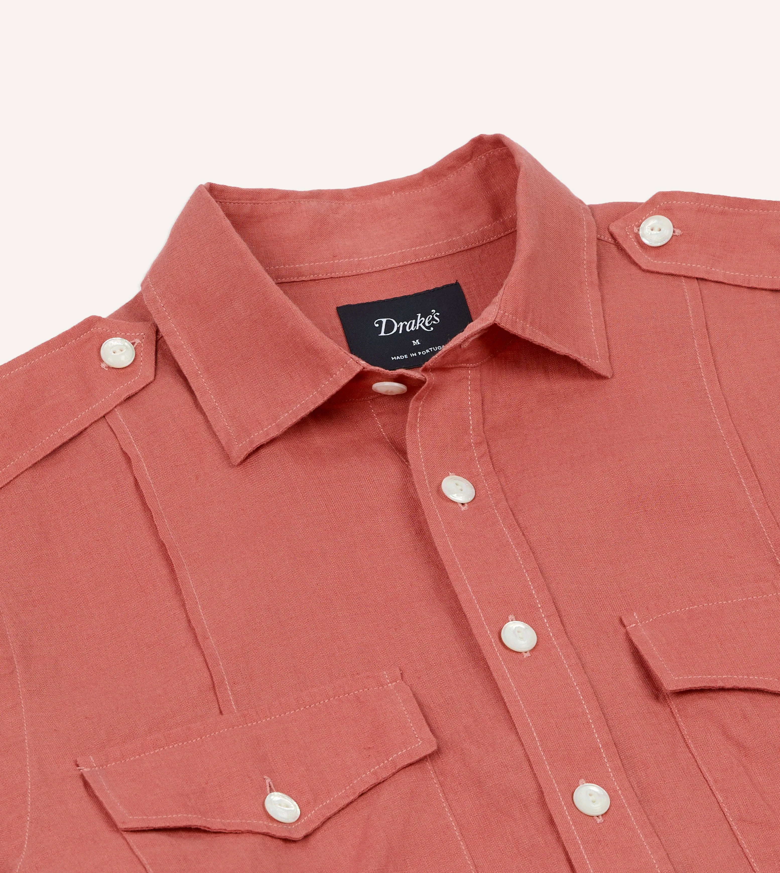 Pink Linen Pintuck Military Shirt sold by Drake's London product image thumbnail 3