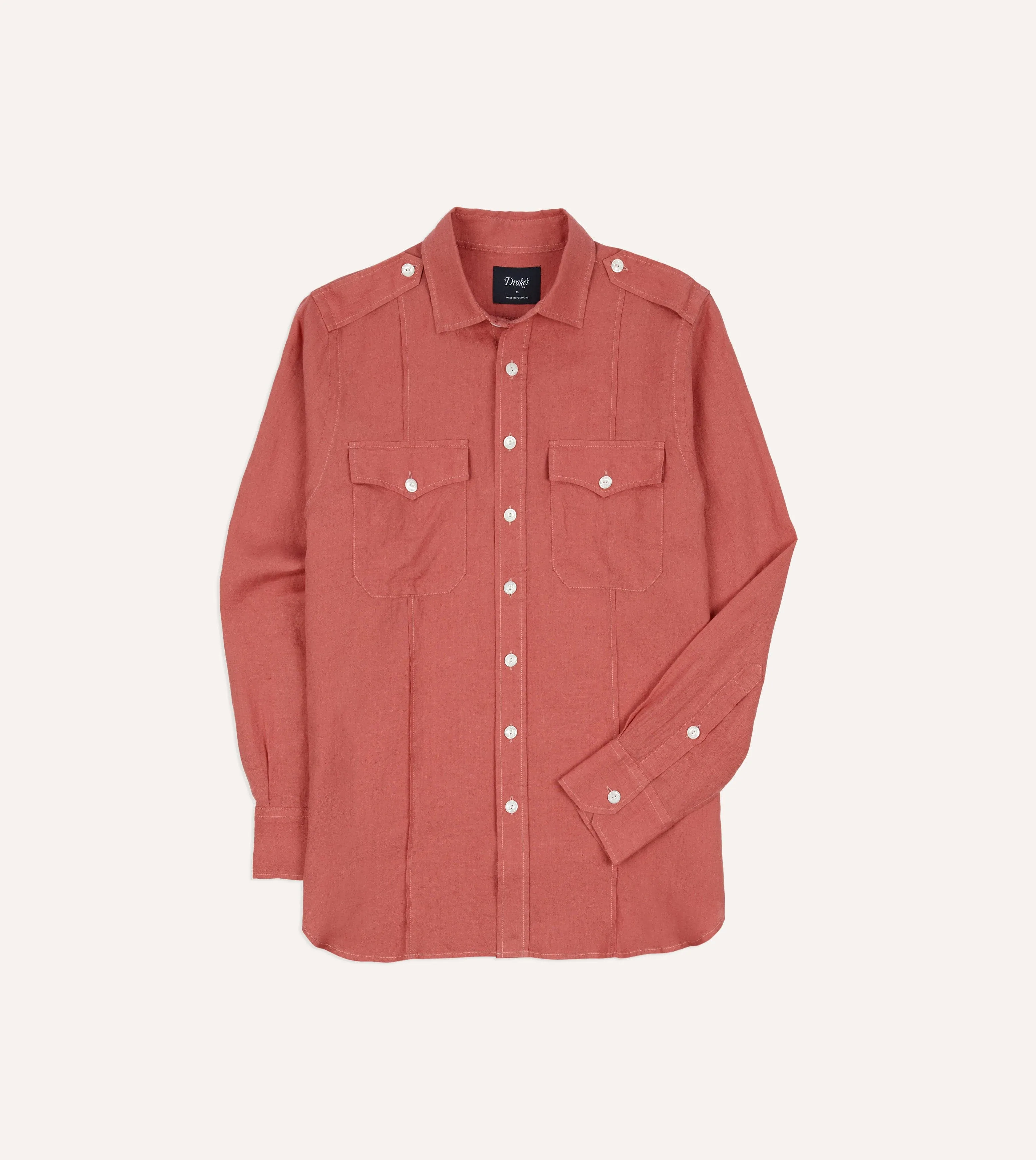Pink Linen Pintuck Military Shirt sold by Drake's London