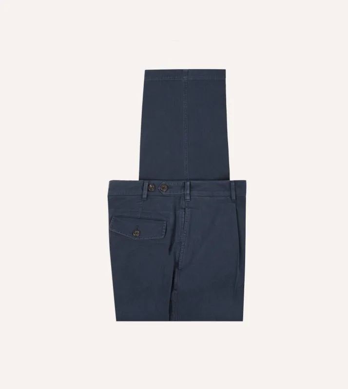 Navy Herringbone Twill Cotton Games Trouser sold by Drake's London