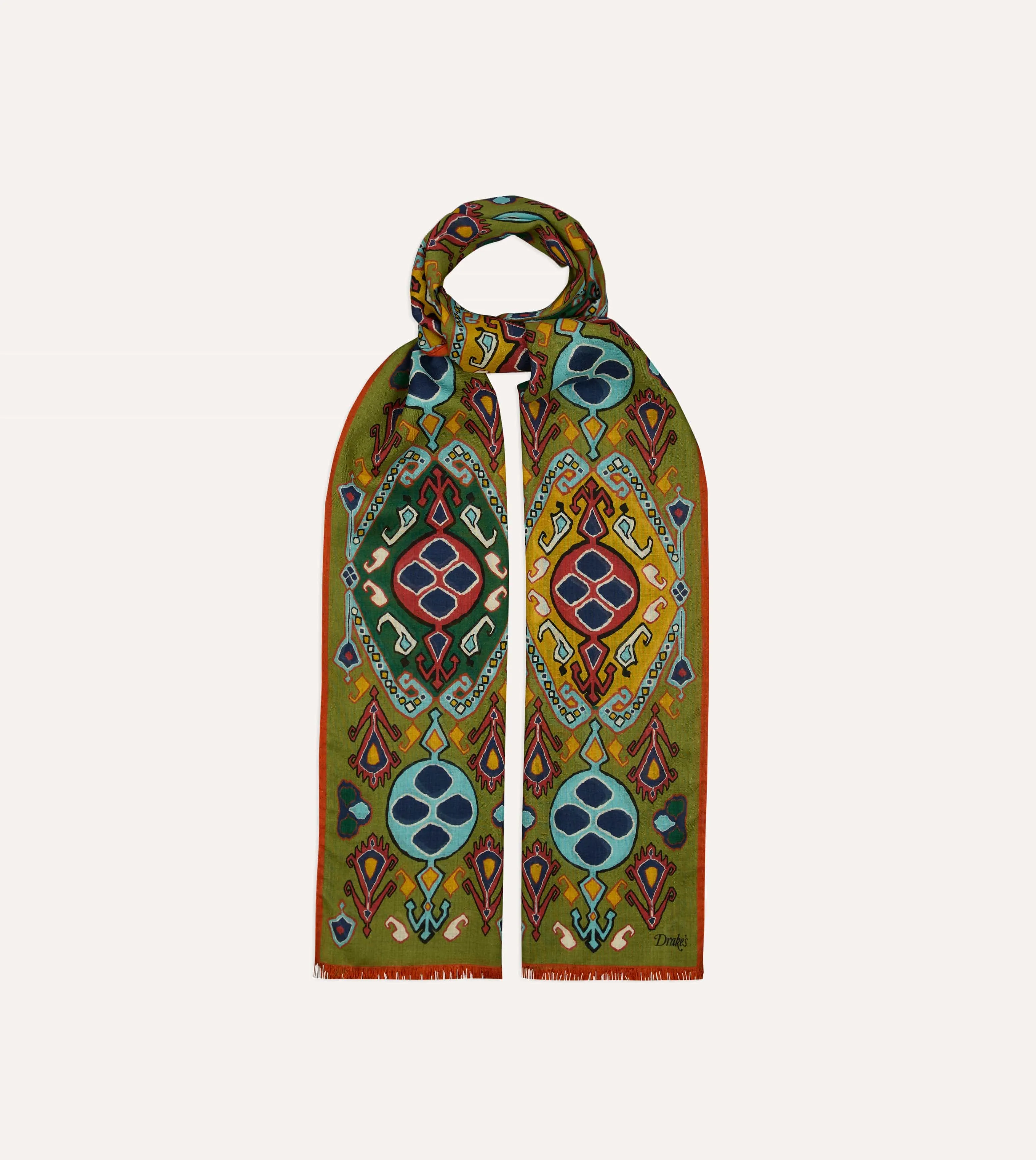 Olive Tapestry Print Wool Silk Scarf sold by Drake's London product image thumbnail 4