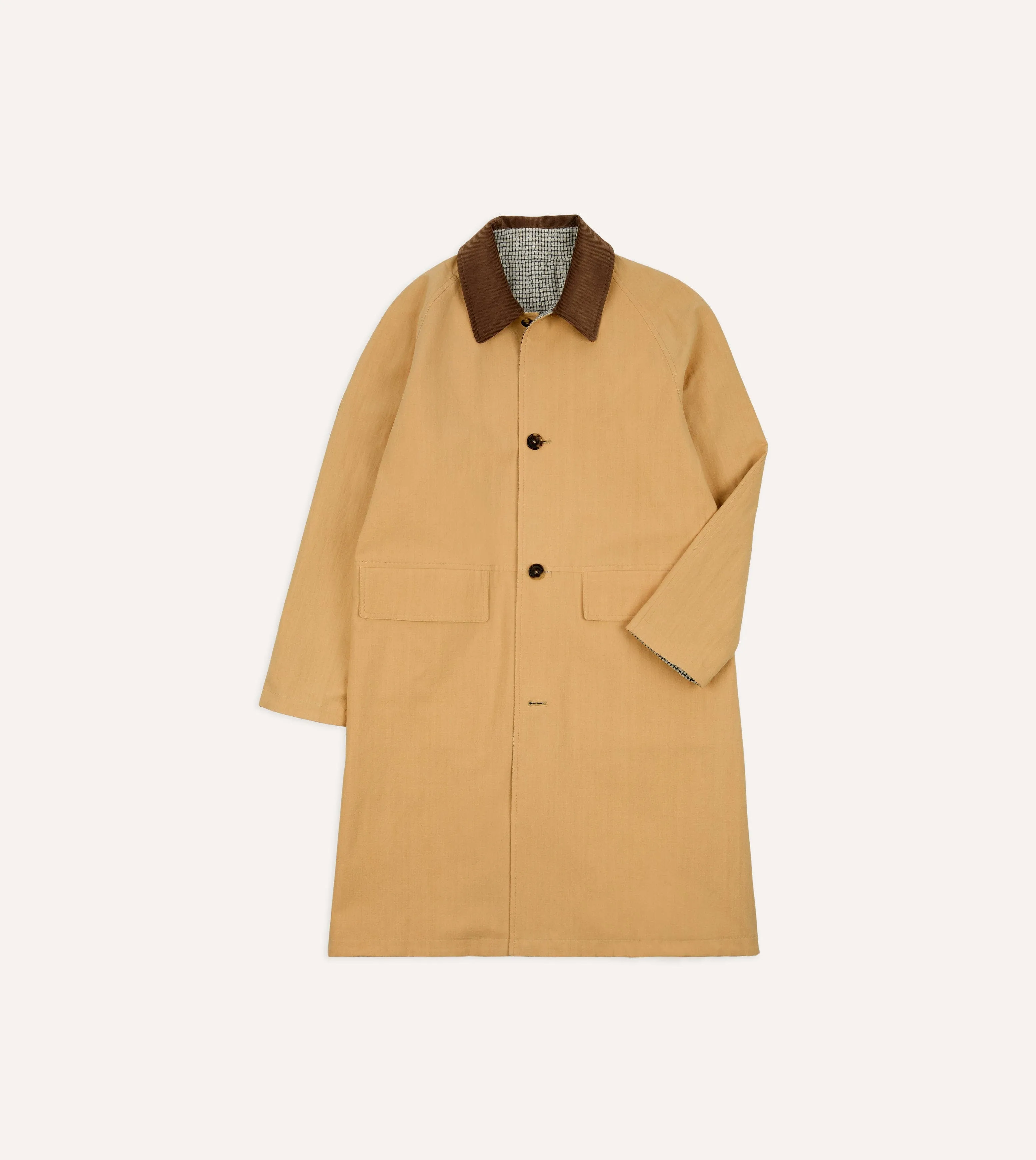 Reversible Linen–Cotton Raglan Mac sold by Drake's London