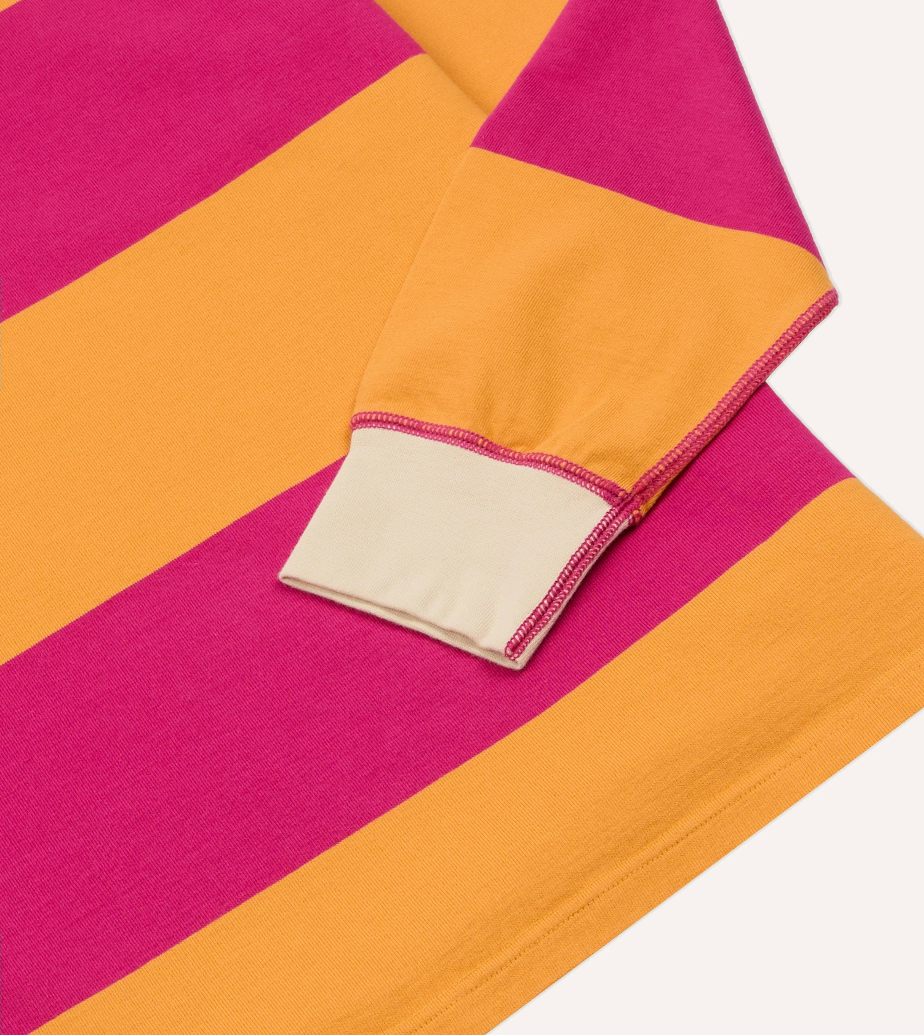 Pink and Orange Block Stripe Cotton Quarter Zip Rugby Shirt sold by Drake's London product image thumbnail 4