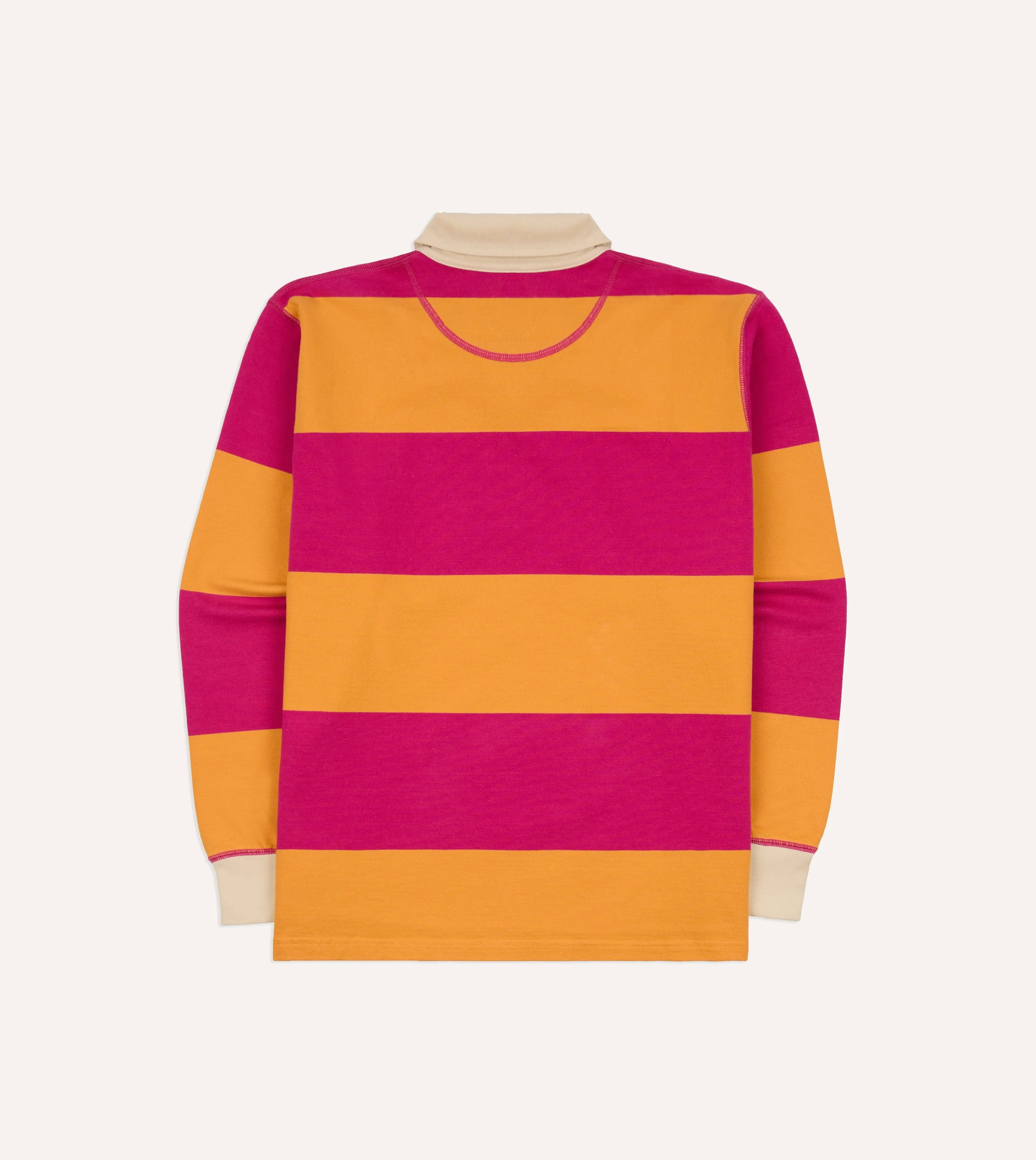 Pink and Orange Block Stripe Cotton Quarter Zip Rugby Shirt sold by Drake's London product image thumbnail 5