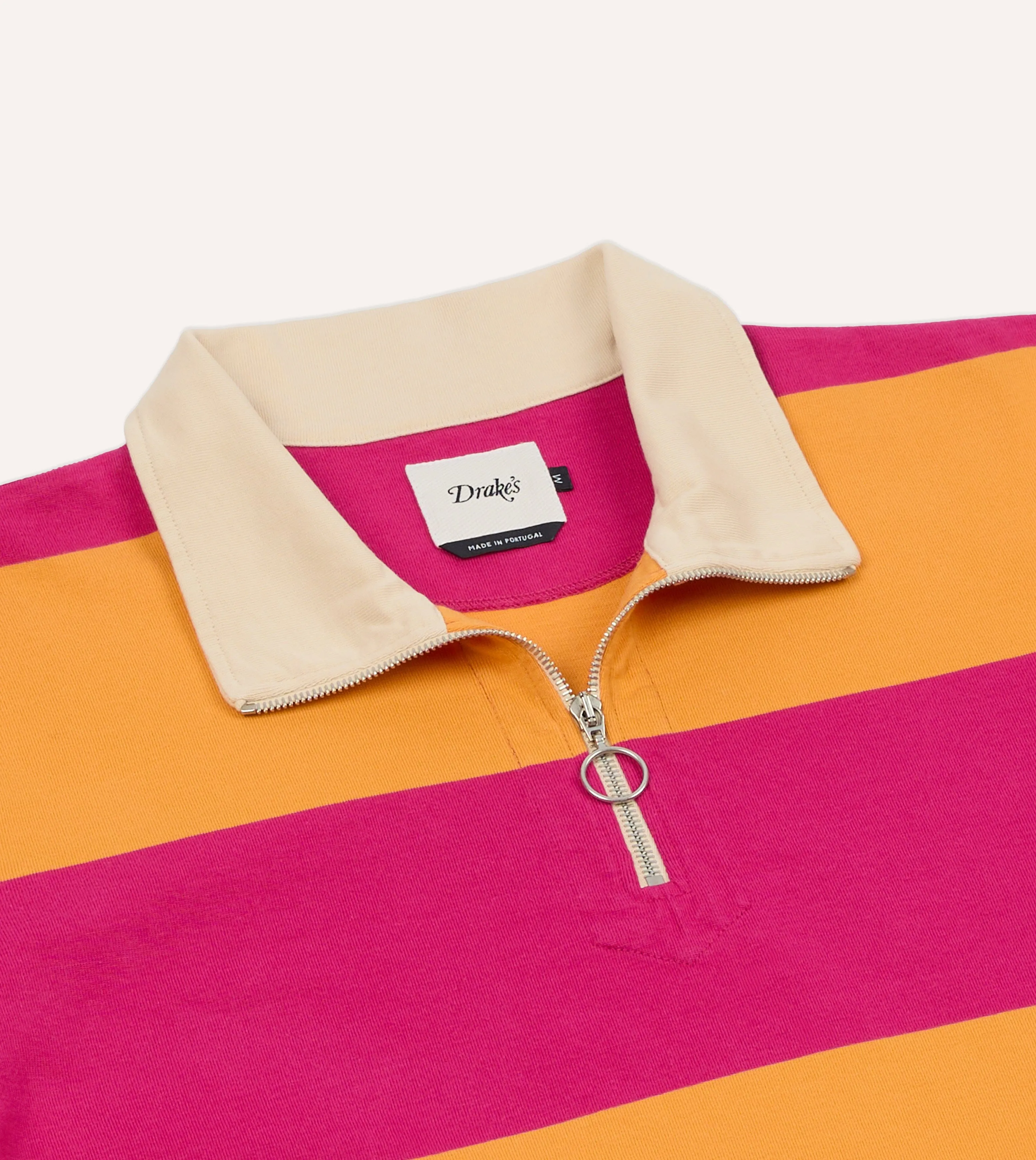 Pink and Orange Block Stripe Cotton Quarter Zip Rugby Shirt sold by Drake's London product image thumbnail 3